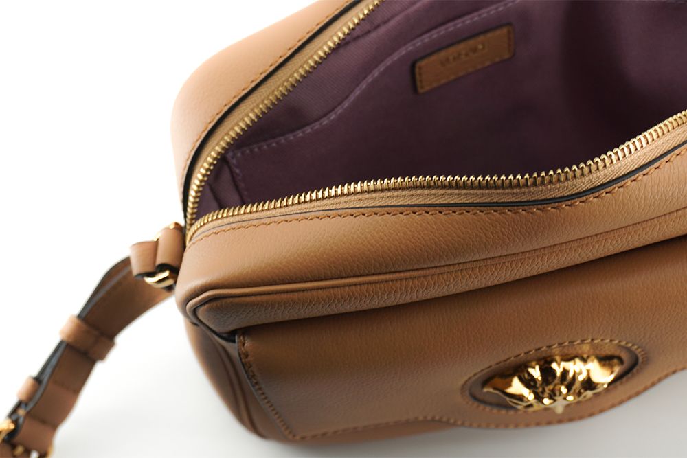 Versace Elegant Brown Leather Camera Case Shoulder Bag Versace