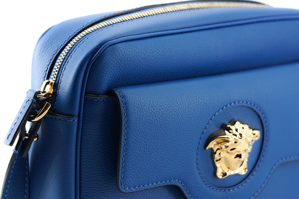 Versace Elegant Blue Calf Leather Camera Case Bag Versace