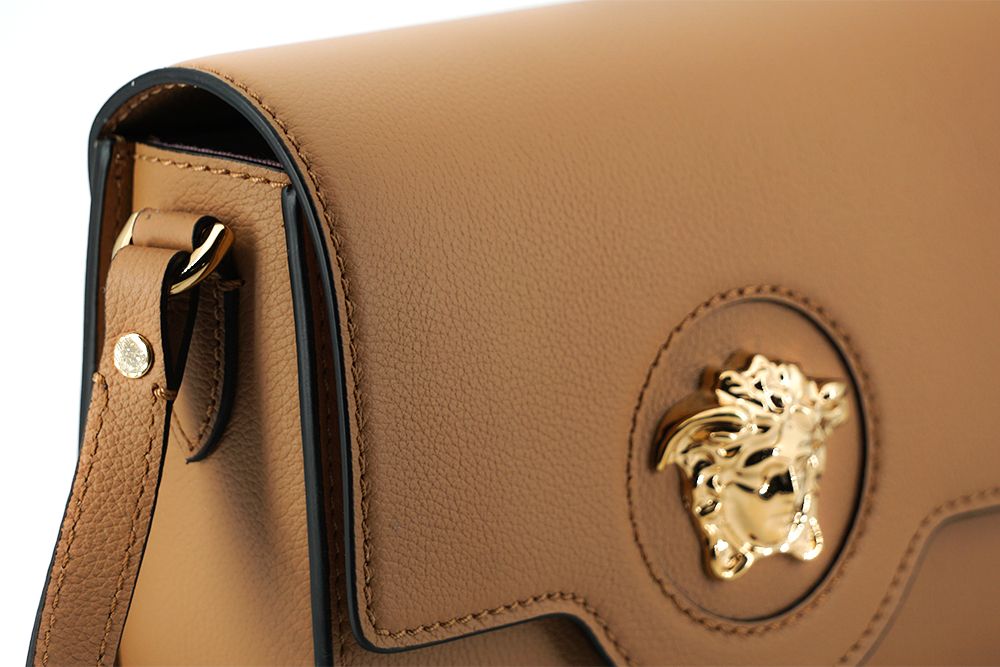 Versace Elegant Calf Leather Shoulder Bag in Brown Versace
