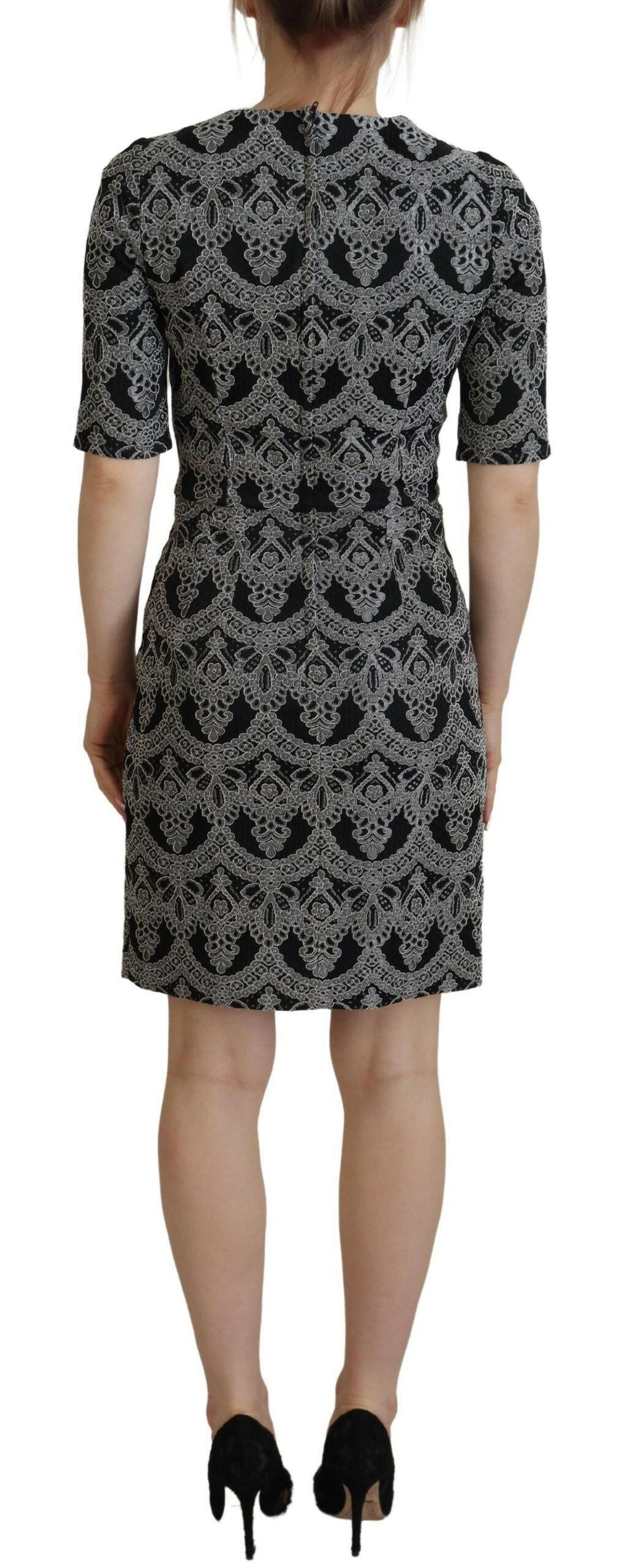 Dolce & Gabbana Black Gray Jacquard Sheath Bodycon Dress.