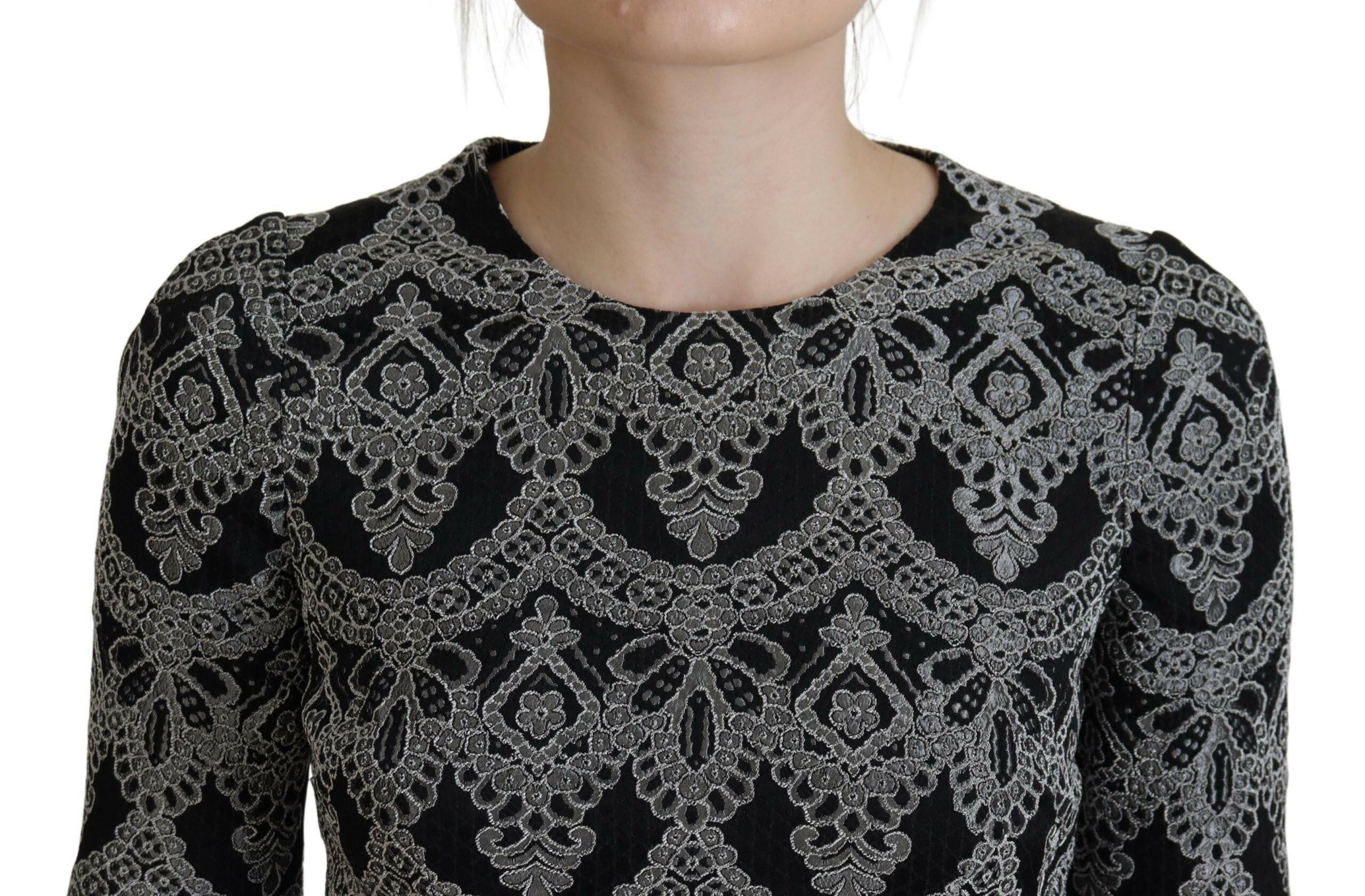 Dolce & Gabbana Black Gray Jacquard Sheath Bodycon Dress.