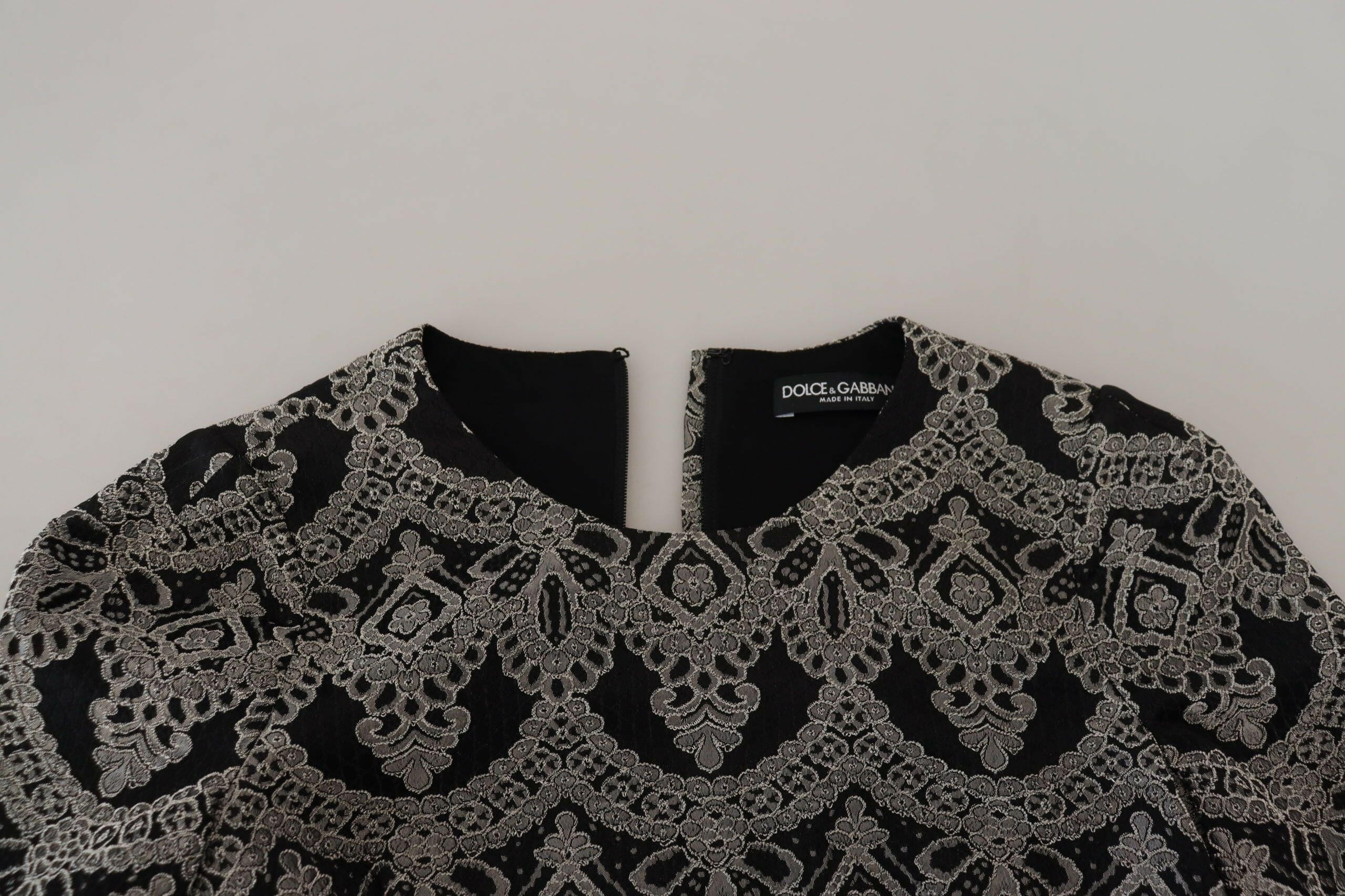 Dolce & Gabbana Black Gray Jacquard Sheath Bodycon Dress.