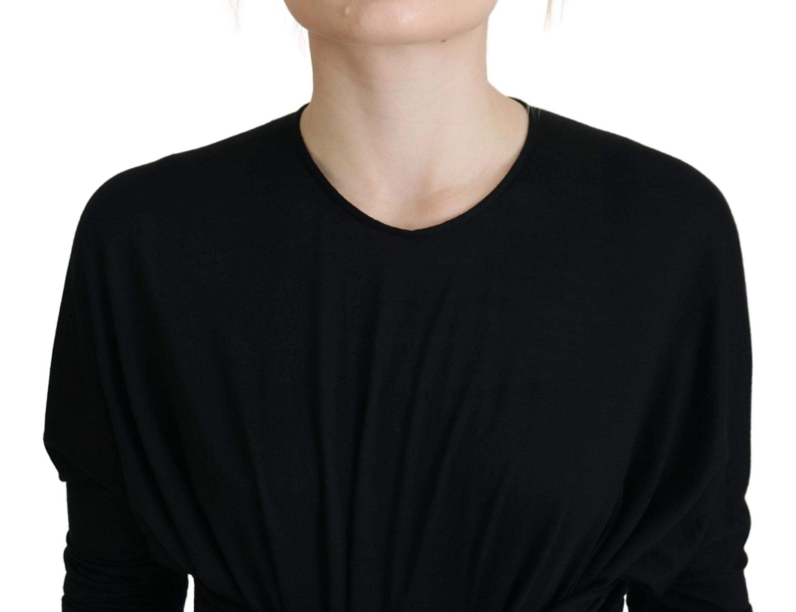 Dolce & Gabbana Black Sheath Midi Gown Wool Wrap Dress.
