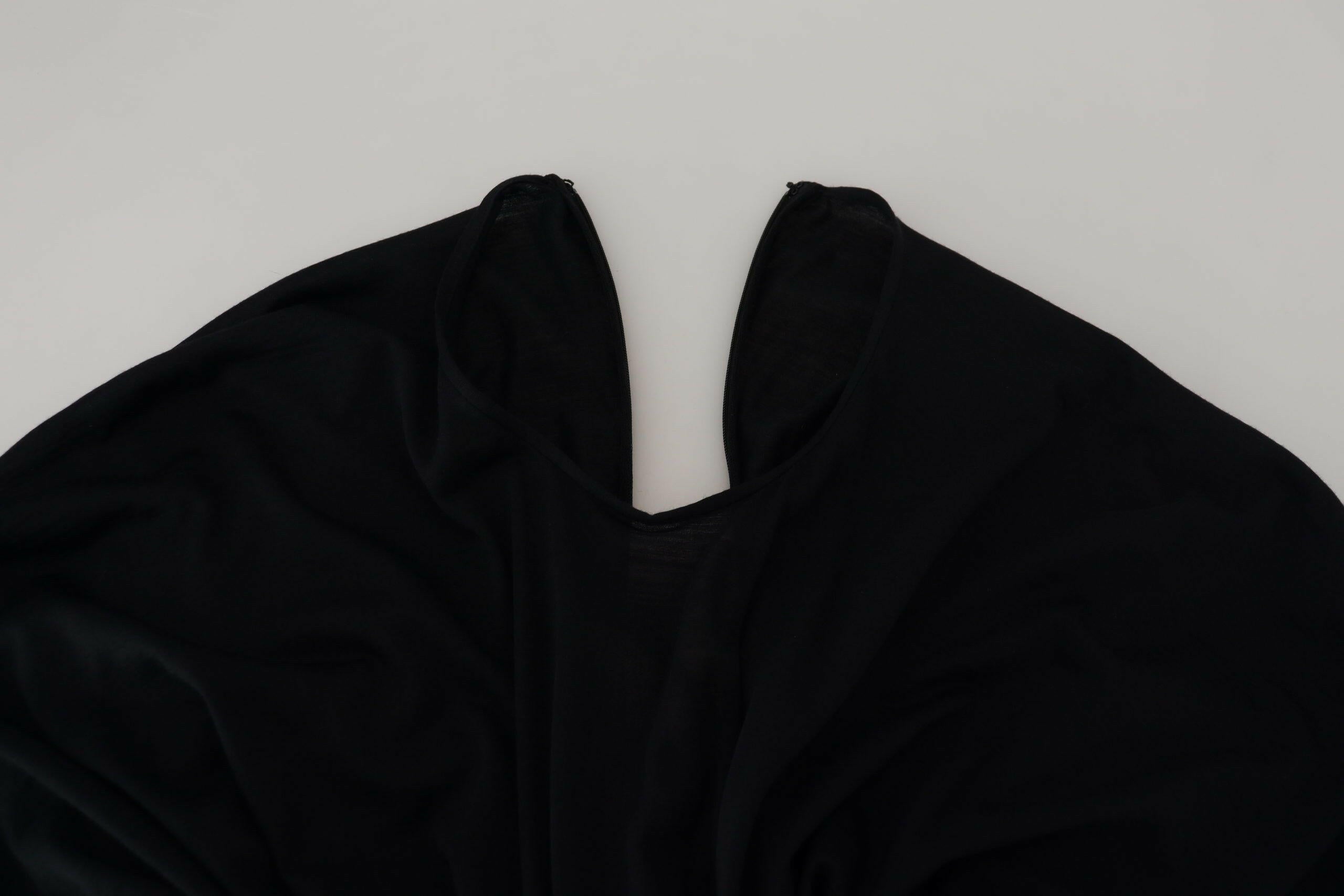 Dolce & Gabbana Black Sheath Midi Gown Wool Wrap Dress.