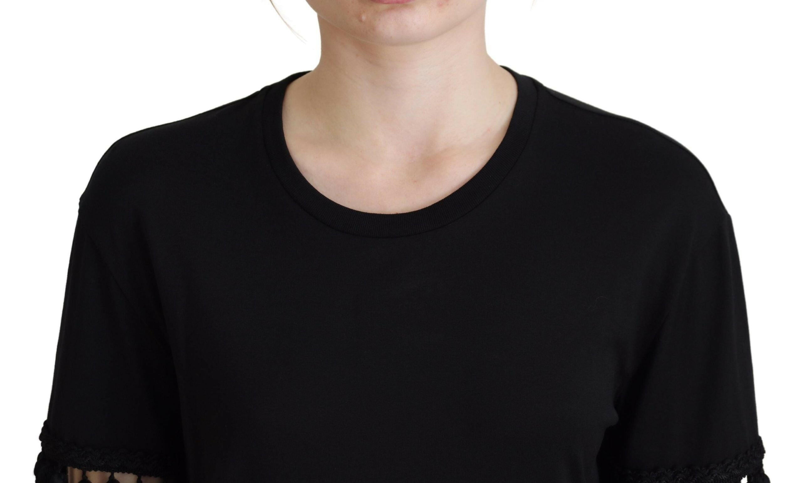 Dolce & Gabbana Black T-shirt Blouse Tassle Cotton Blouse.
