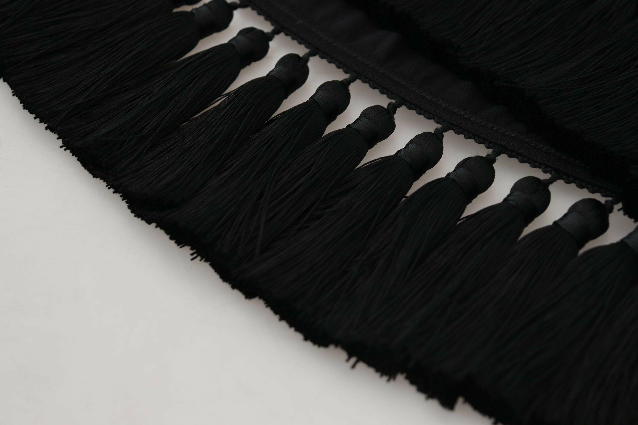 Dolce & Gabbana Black T-shirt Blouse Tassle Cotton Blouse.