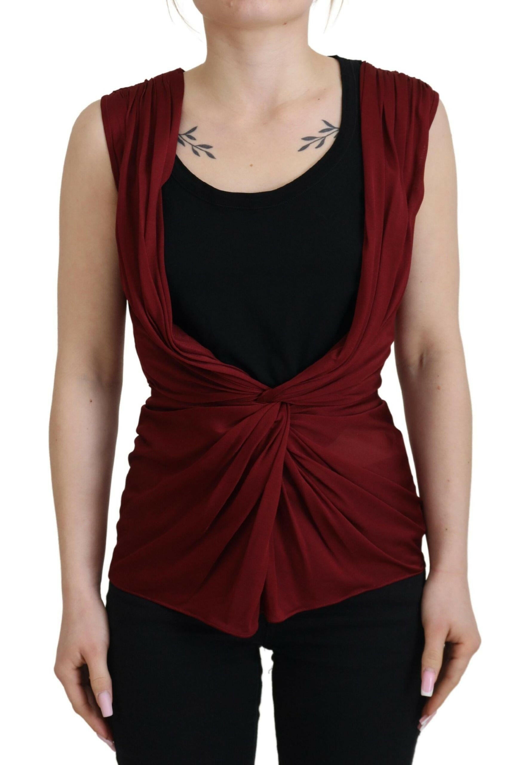 Dolce & Gabbana Bordeaux Silk Stretch Top Vest Blouse.