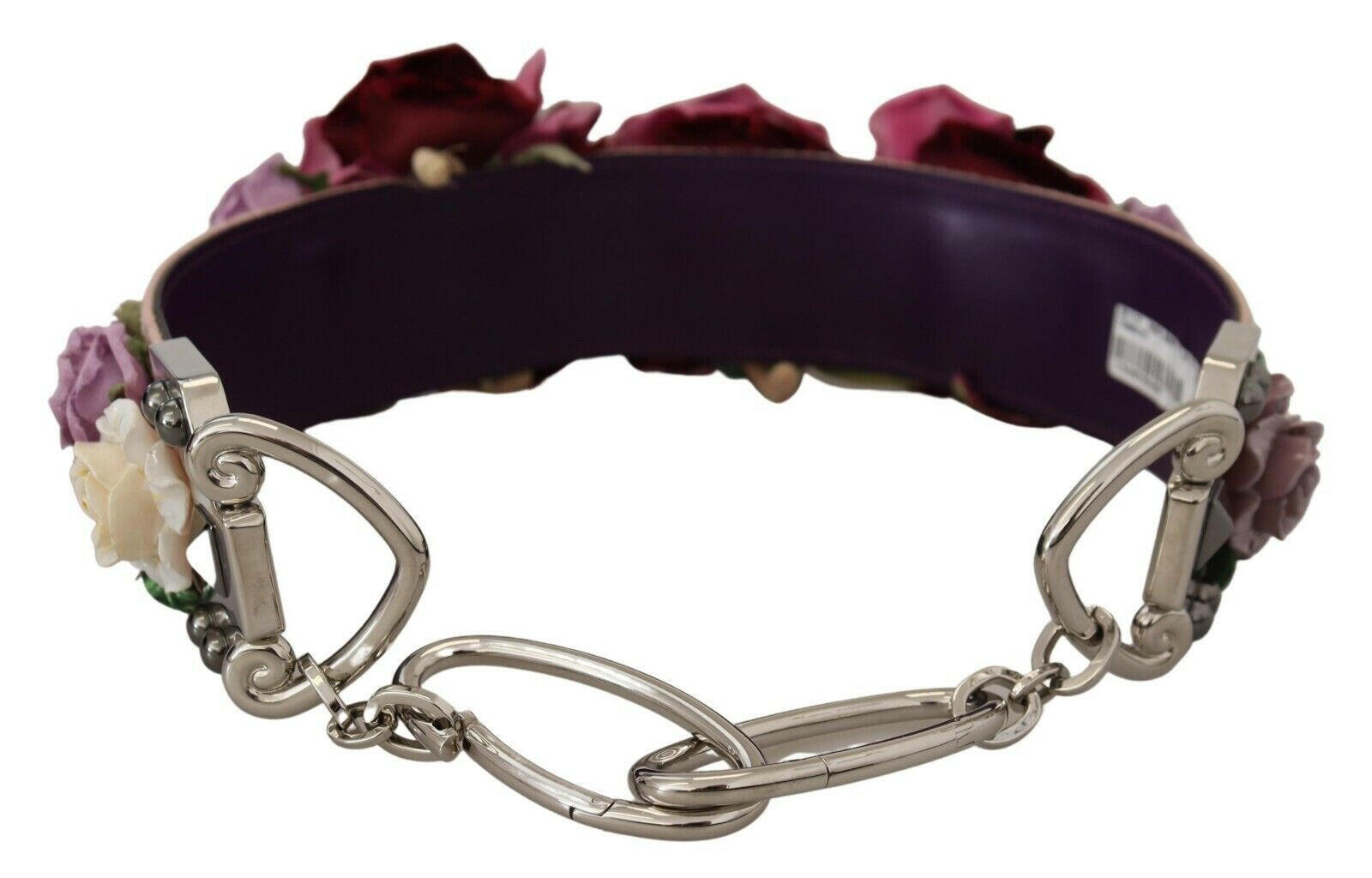 Dolce & Gabbana Multicolor Floral Appliques Metal Shoulder Strap.