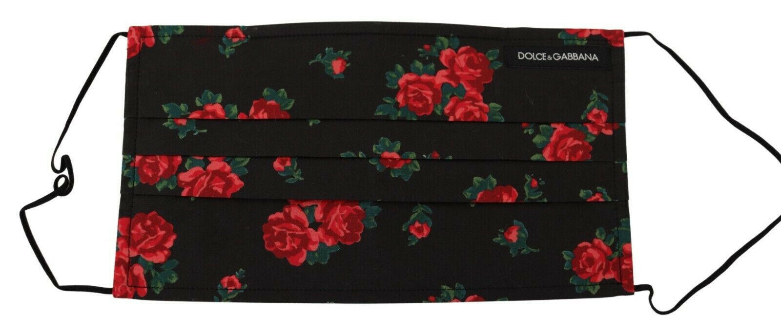 Dolce & Gabbana Black Floral Pleated Elastic Ear Strap One Size Face Mask.