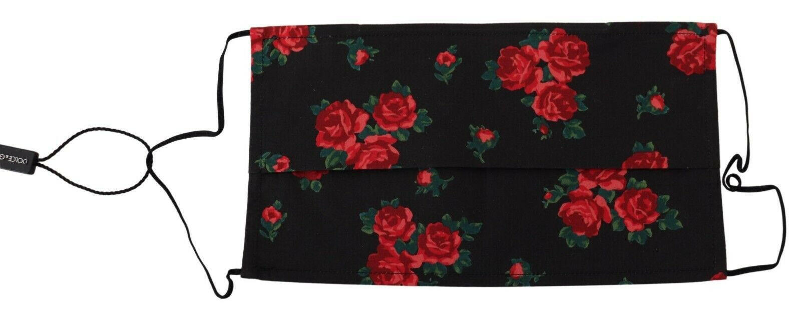 Dolce & Gabbana Black Floral Pleated Elastic Ear Strap One Size Face Mask.