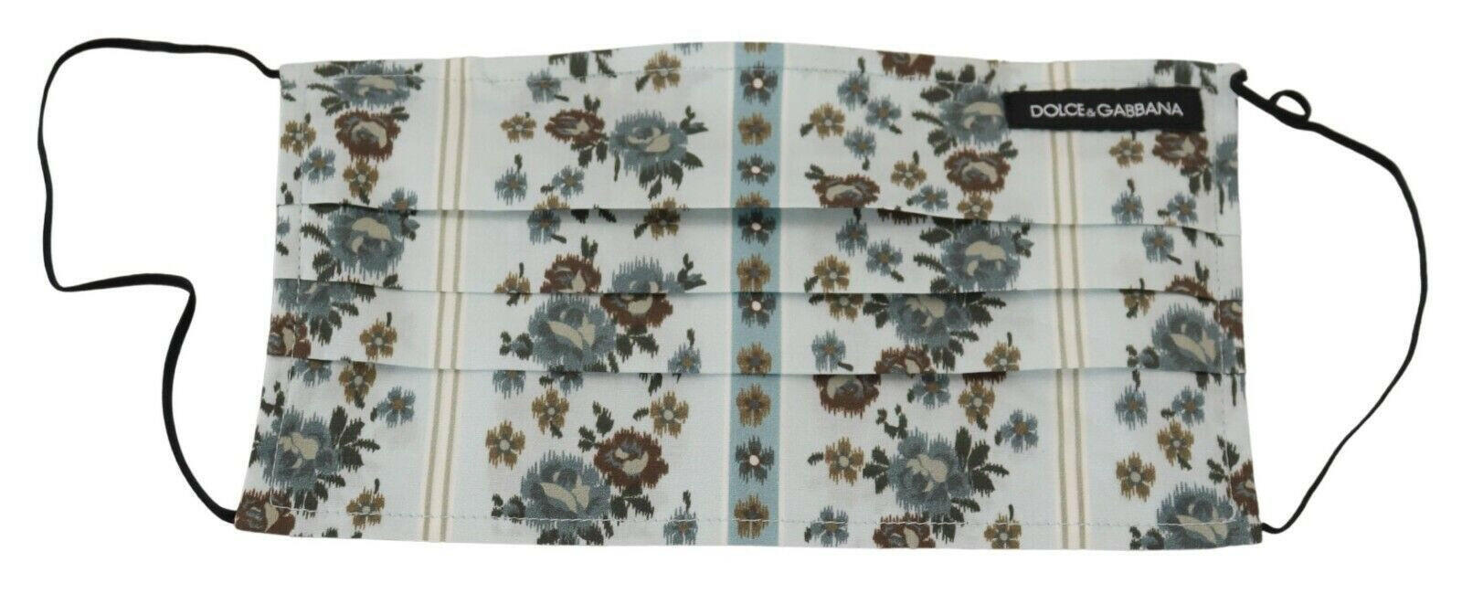 Dolce & Gabbana White Floral Cotton Pleated Elastic Ear Strap Face Mask.