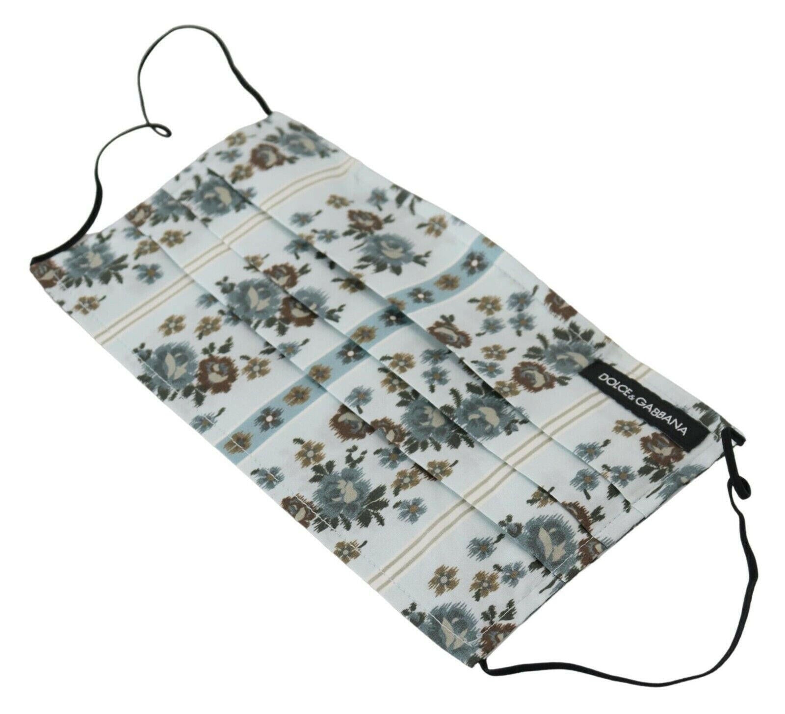 Dolce & Gabbana White Floral Cotton Pleated Elastic Ear Strap Face Mask.