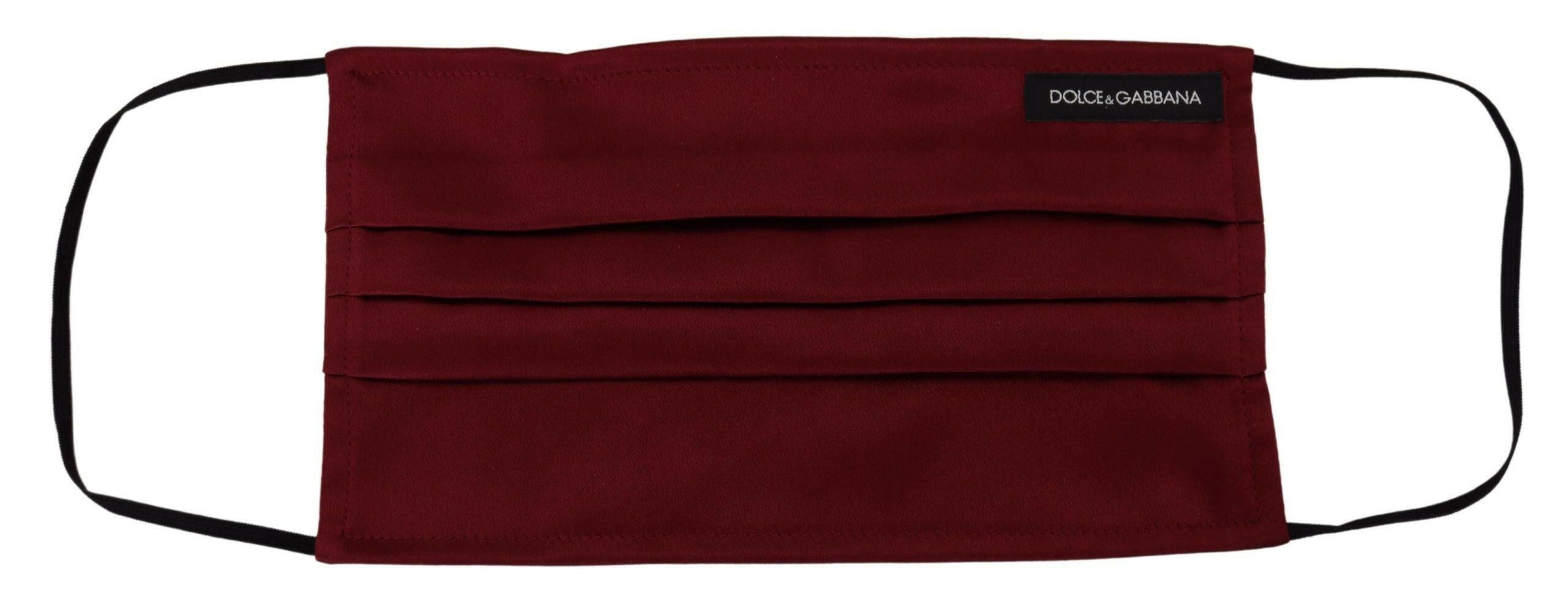 Dolce & Gabbana Maroon Silk Pleated Elastic Ear Strap One Size Face Mask.