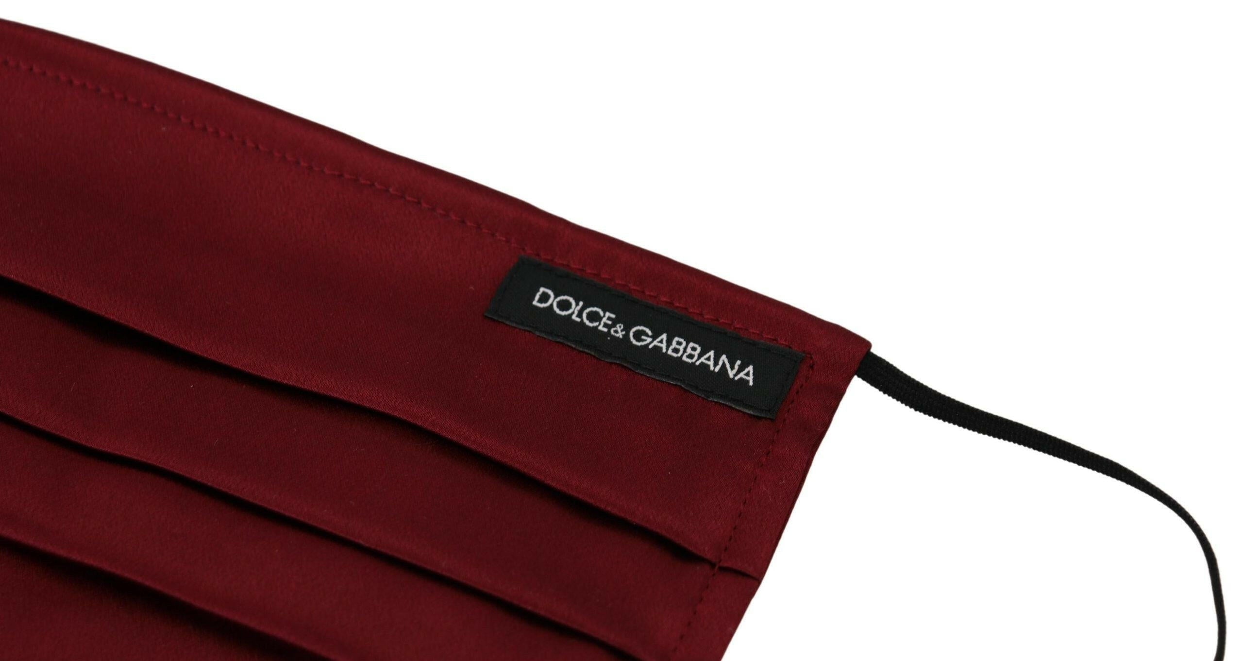 Dolce & Gabbana Maroon Silk Pleated Elastic Ear Strap One Size Face Mask.