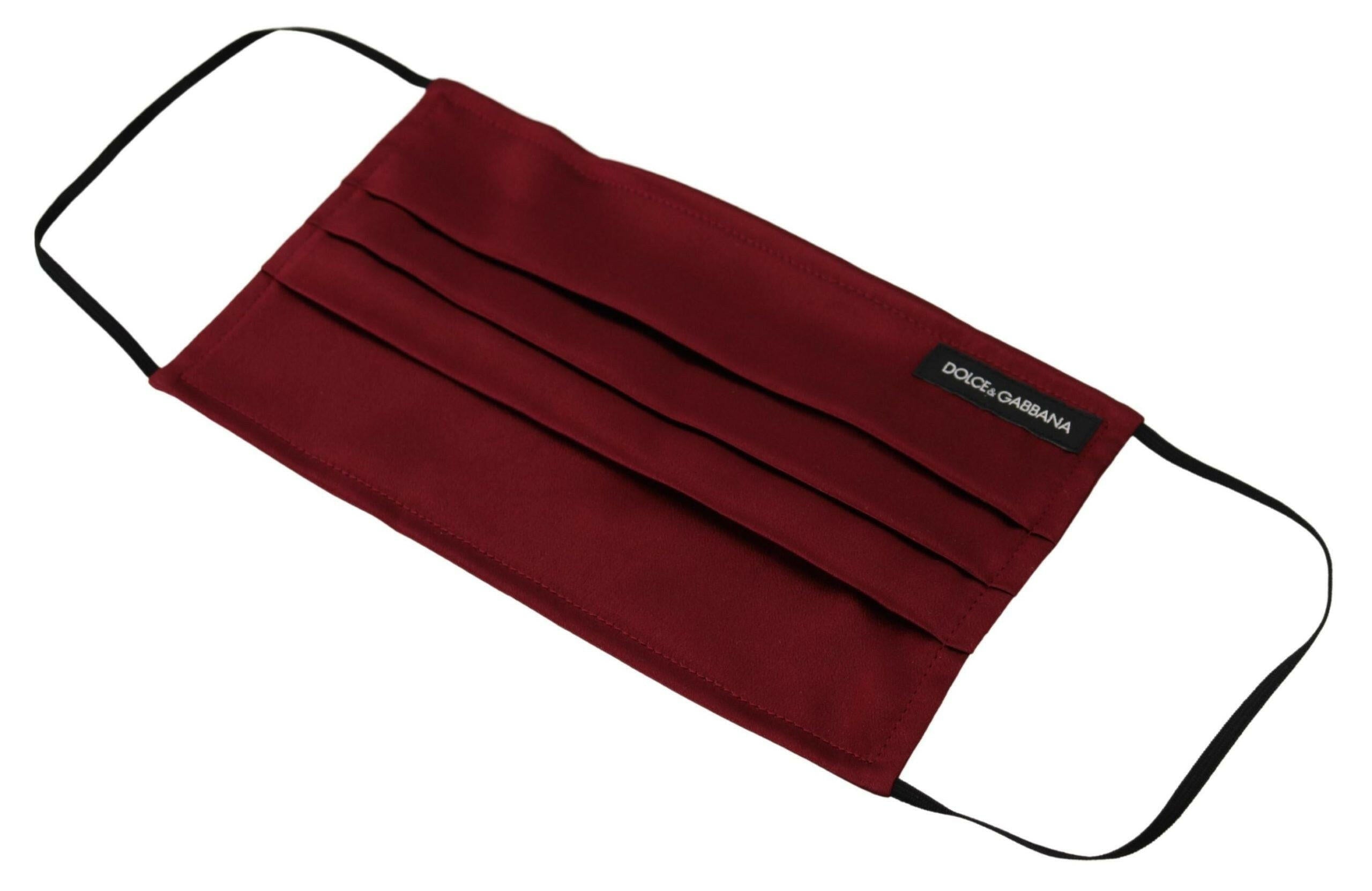 Dolce & Gabbana Maroon Silk Pleated Elastic Ear Strap One Size Face Mask.