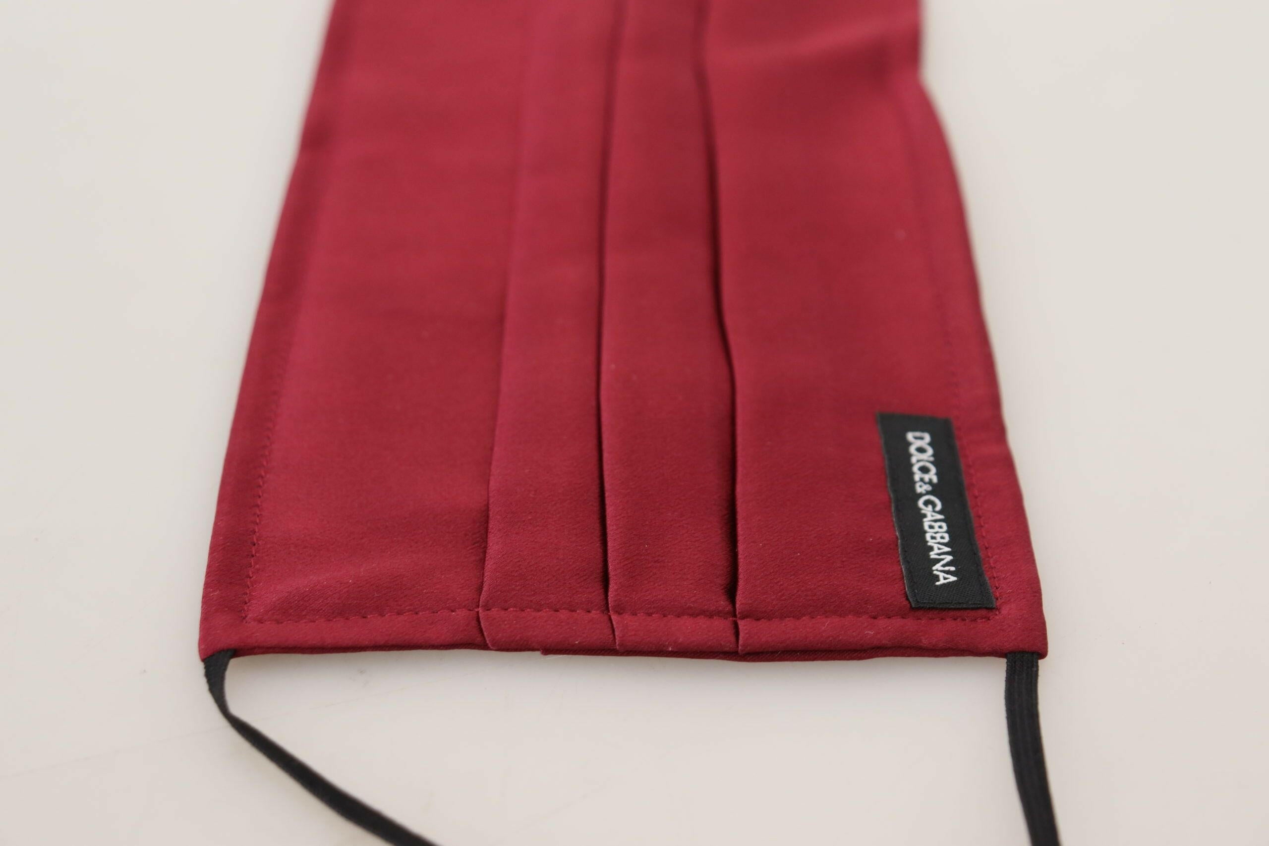 Dolce & Gabbana Maroon Silk Pleated Elastic Ear Strap One Size Face Mask.