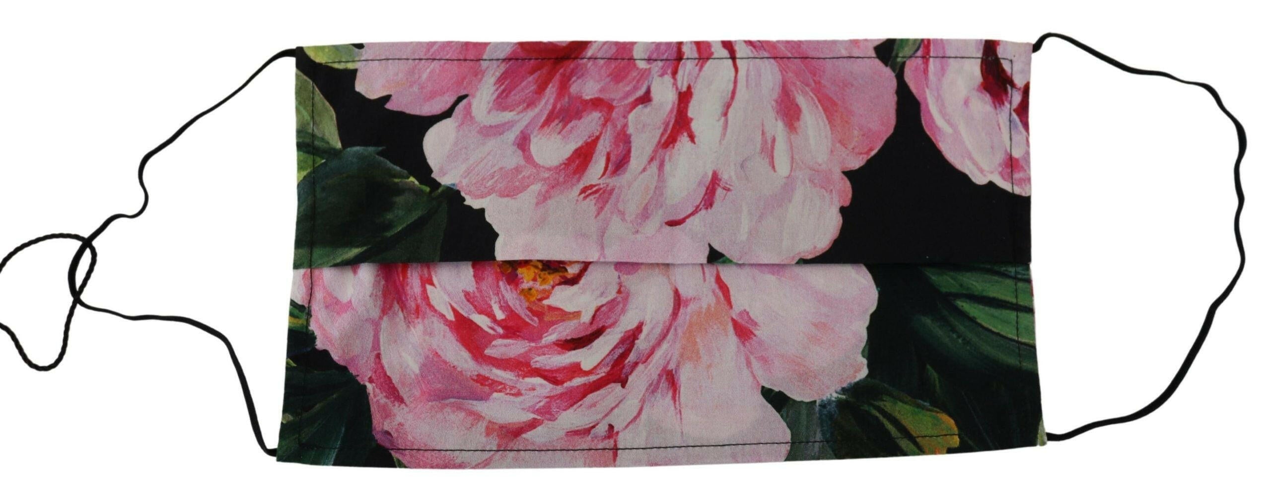 Dolce & Gabbana Black Floral Pleated Elastic Ear Strap Face Mask.