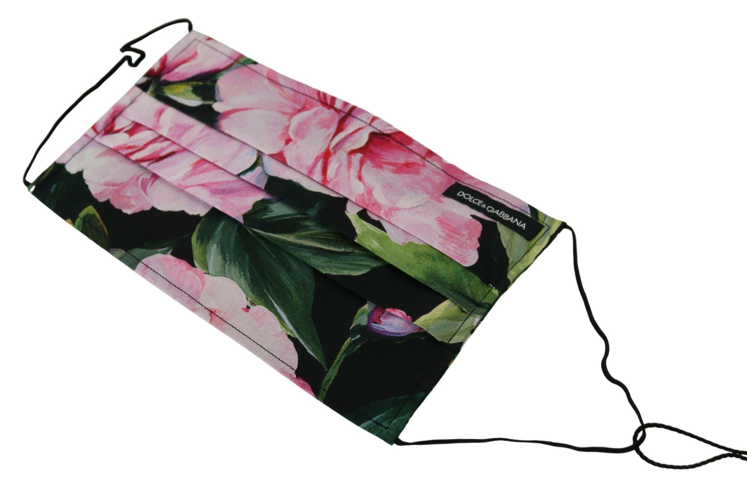 Dolce & Gabbana Black Floral Pleated Elastic Ear Strap Face Mask.