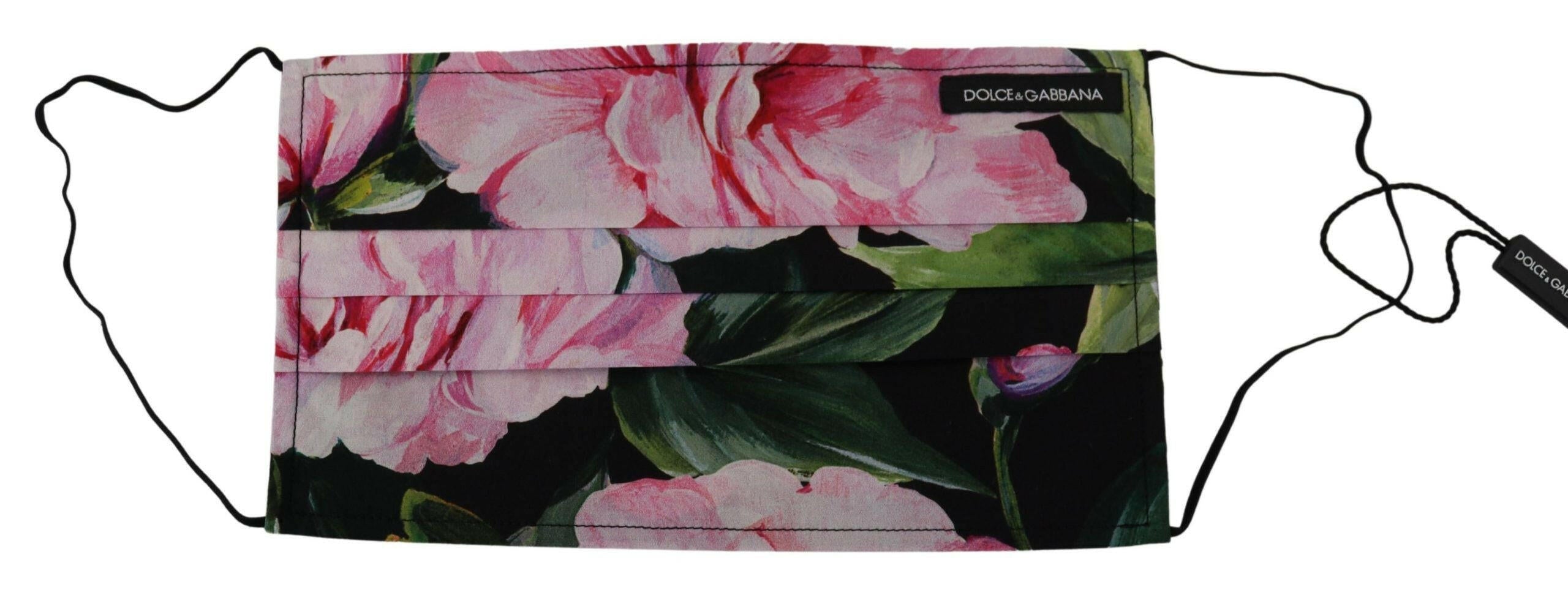 Dolce & Gabbana Black Floral Pleated Elastic Ear Strap Face Mask.