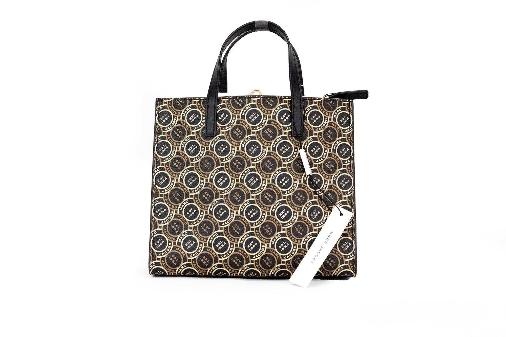 Marc Jacobs Mini Grind Signet Printed Leather Crossbody Tote Handbag Purse.