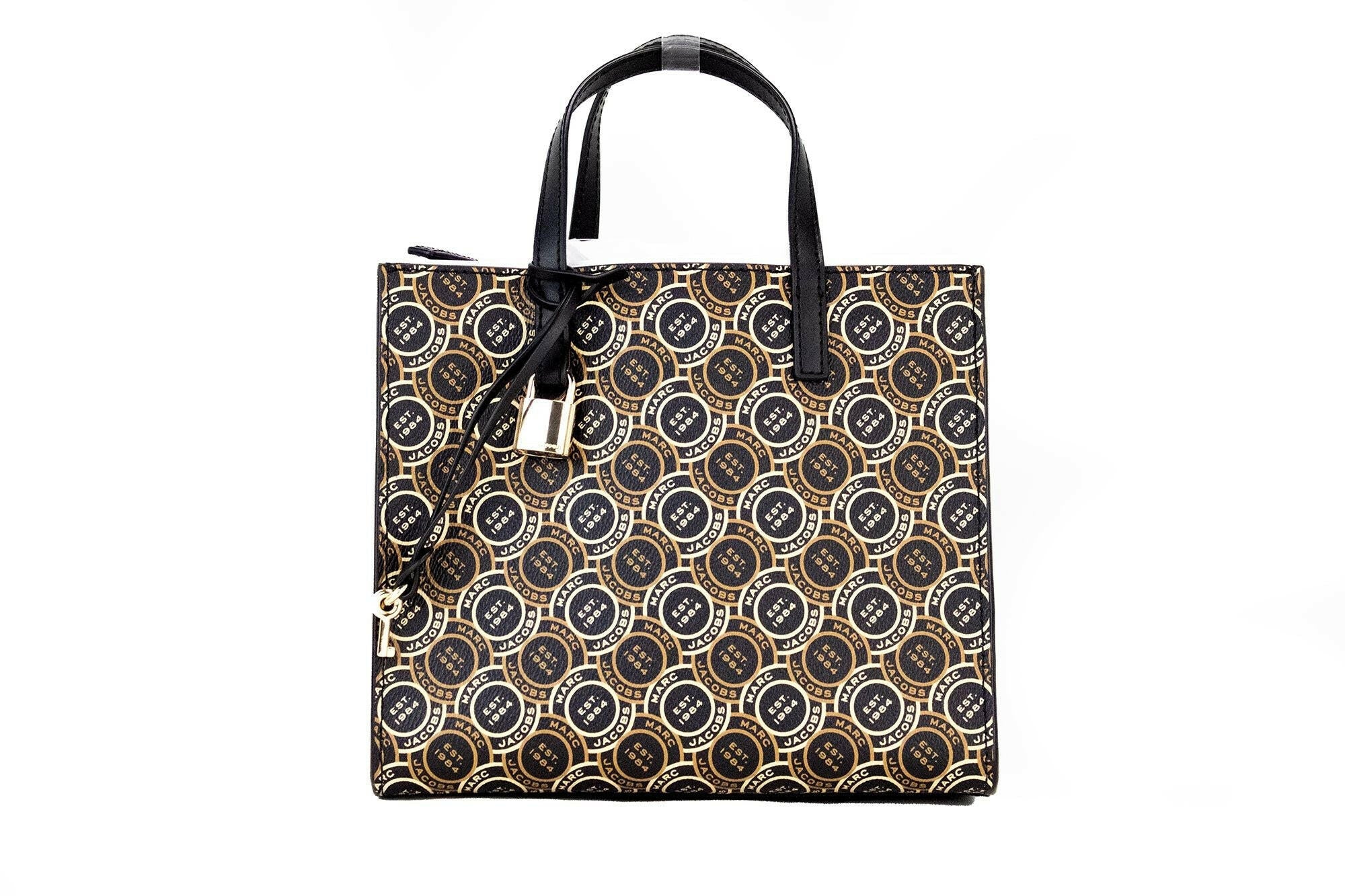 Marc Jacobs Mini Grind Signet Printed Leather Crossbody Tote Handbag Purse.