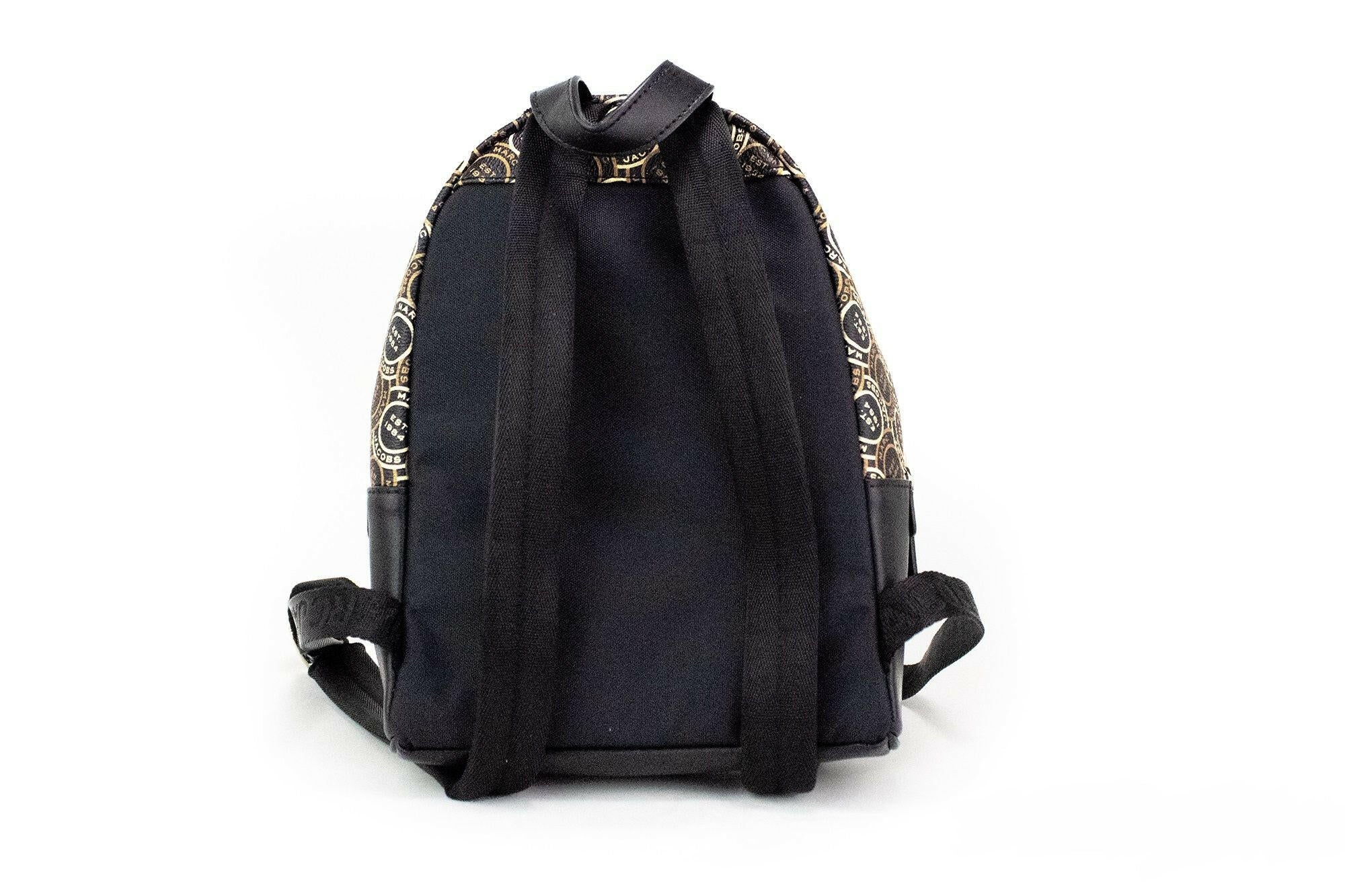 Marc Jacobs Signet Mini Black Logo Printed Leather Shoulder Backpack Bookbag.