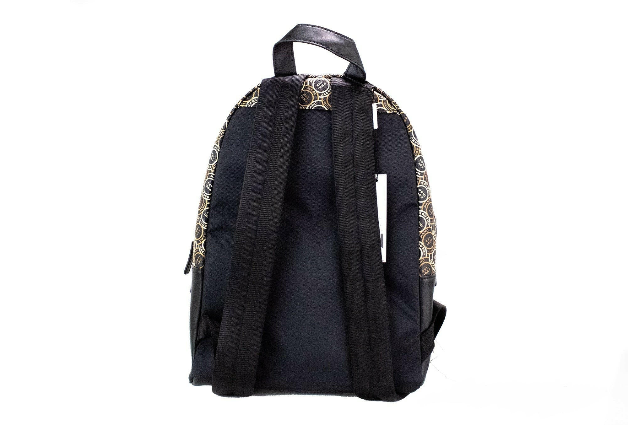 Marc Jacobs Signet Medium Black Logo Printed Leather Shoulder Backpack Bookbag.