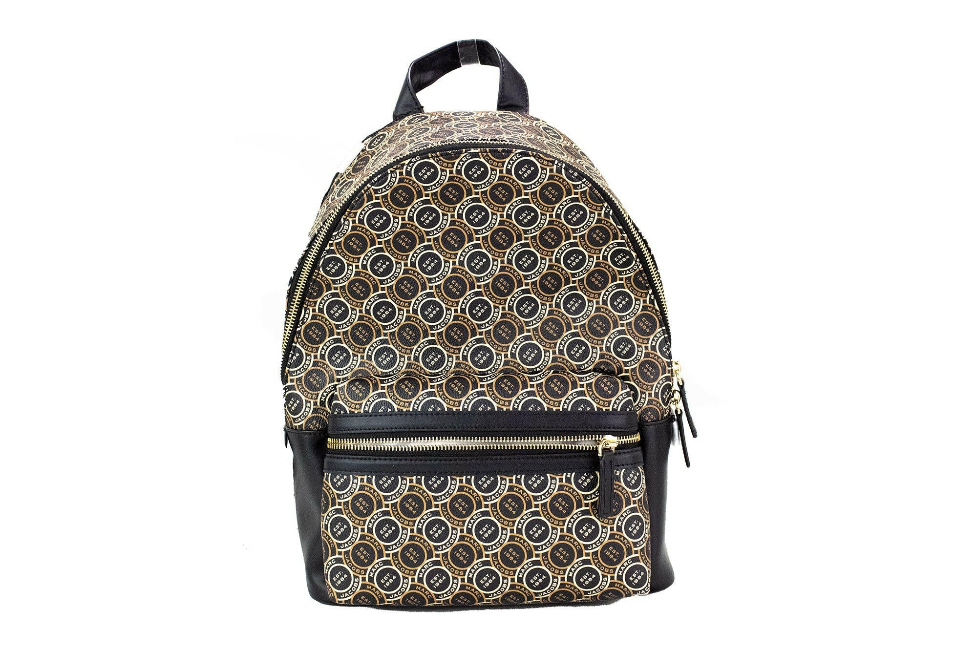 Marc Jacobs Signet Medium Black Logo Printed Leather Shoulder Backpack Bookbag.