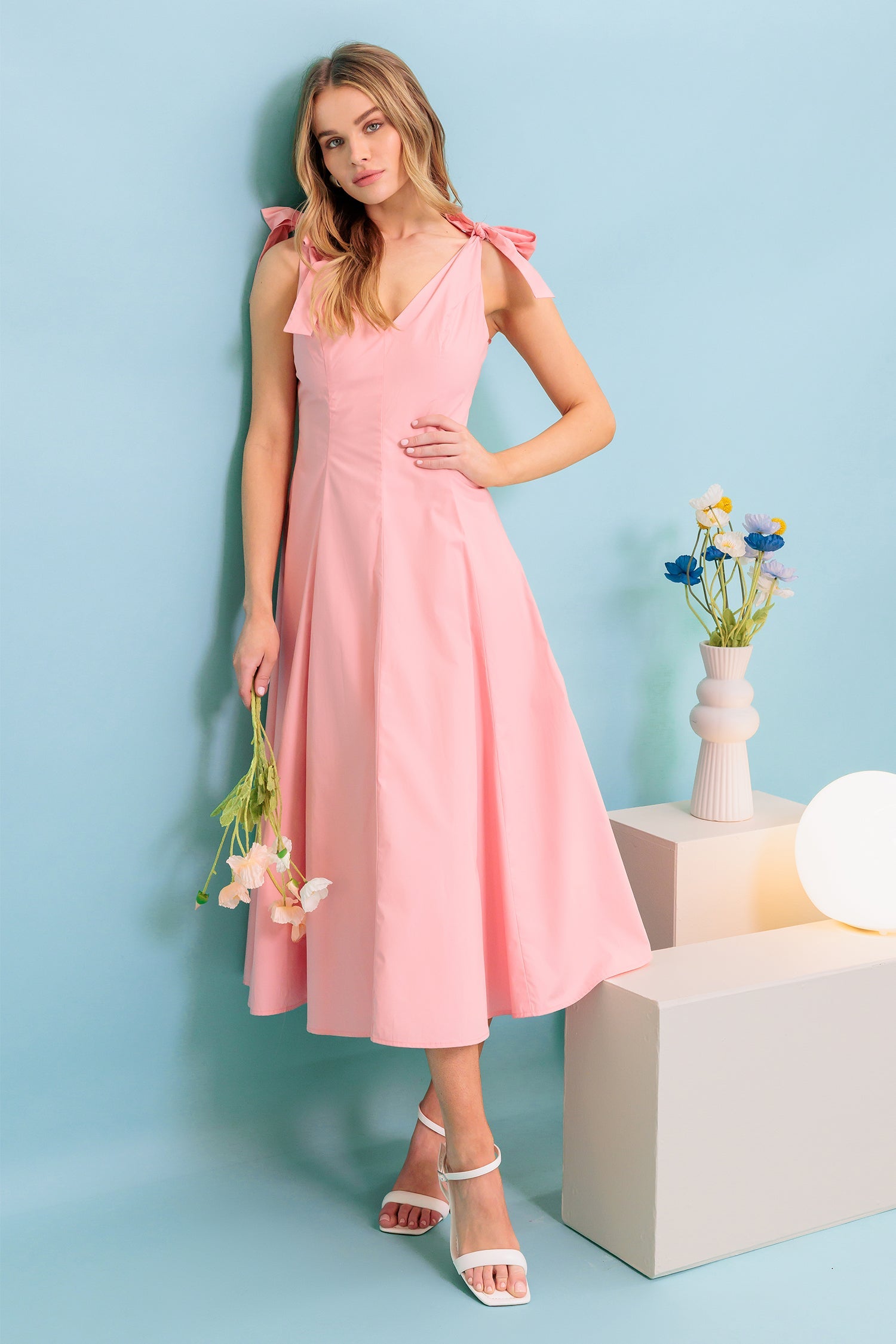 ON THE RIGHT TRACK PEACH WOVEN MIDI DRESS - MaraFormigone