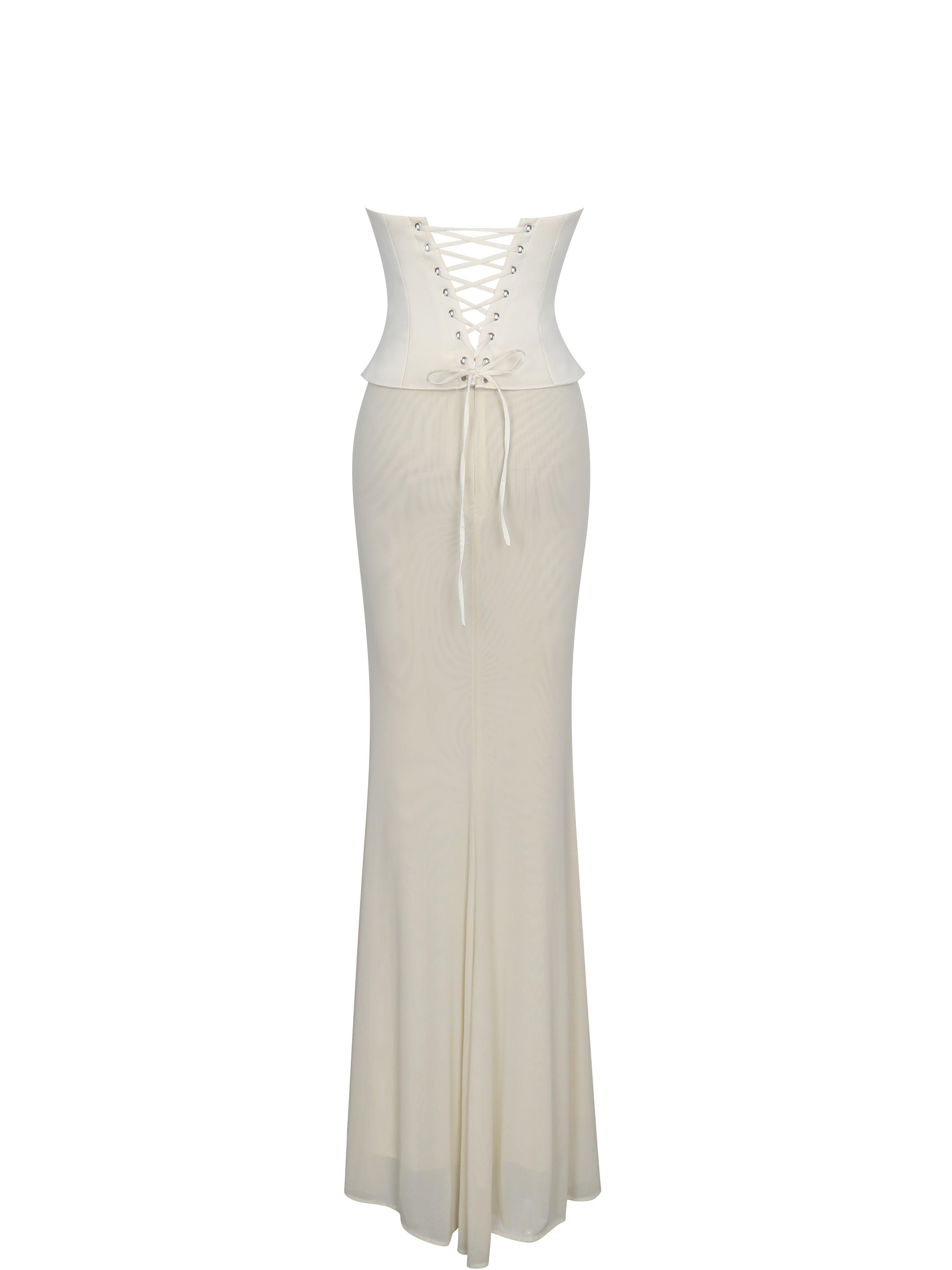 Adelina Butter Yellow Peplum Mermaid Gown with Lace-up Back