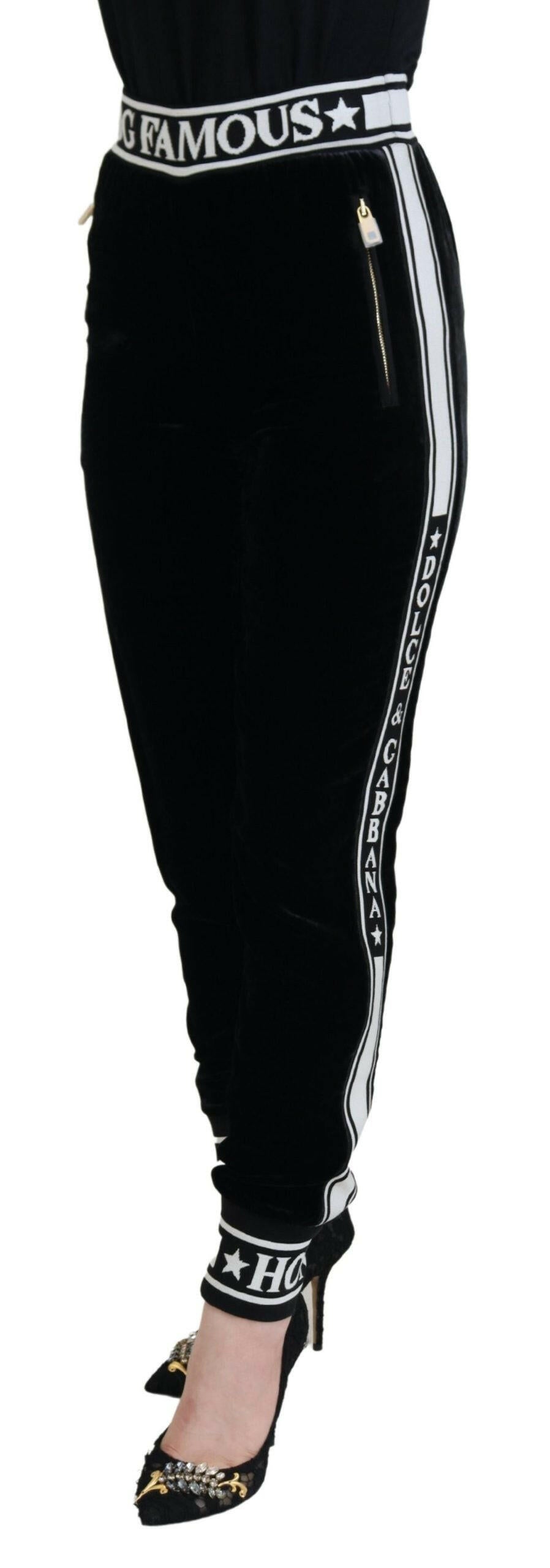 Dolce & Gabbana Black DG Logo Velvet Trouser Pants.