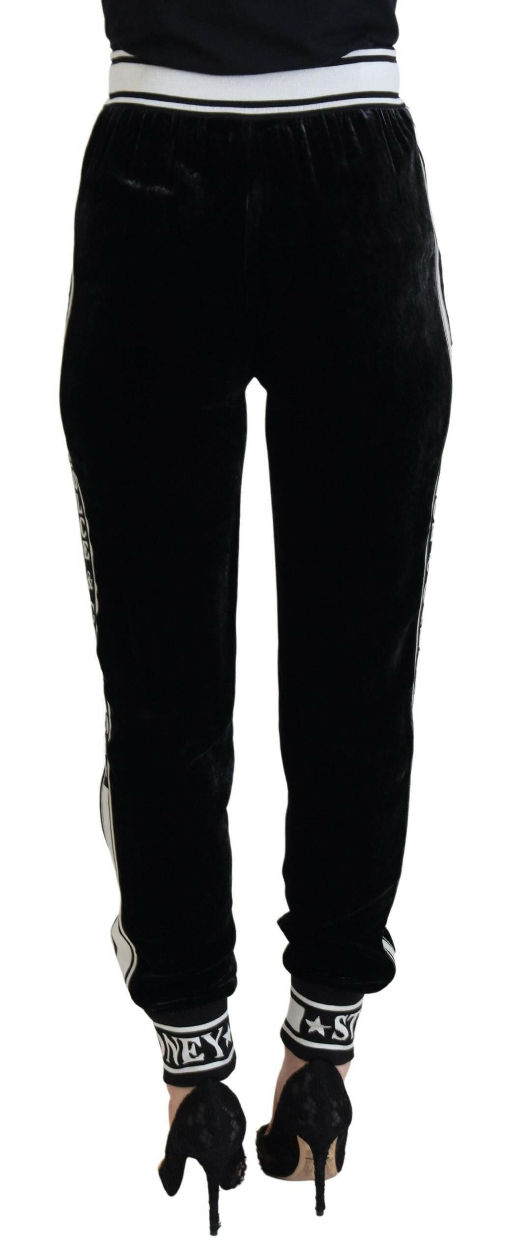 Dolce & Gabbana Black DG Logo Velvet Trouser Pants.