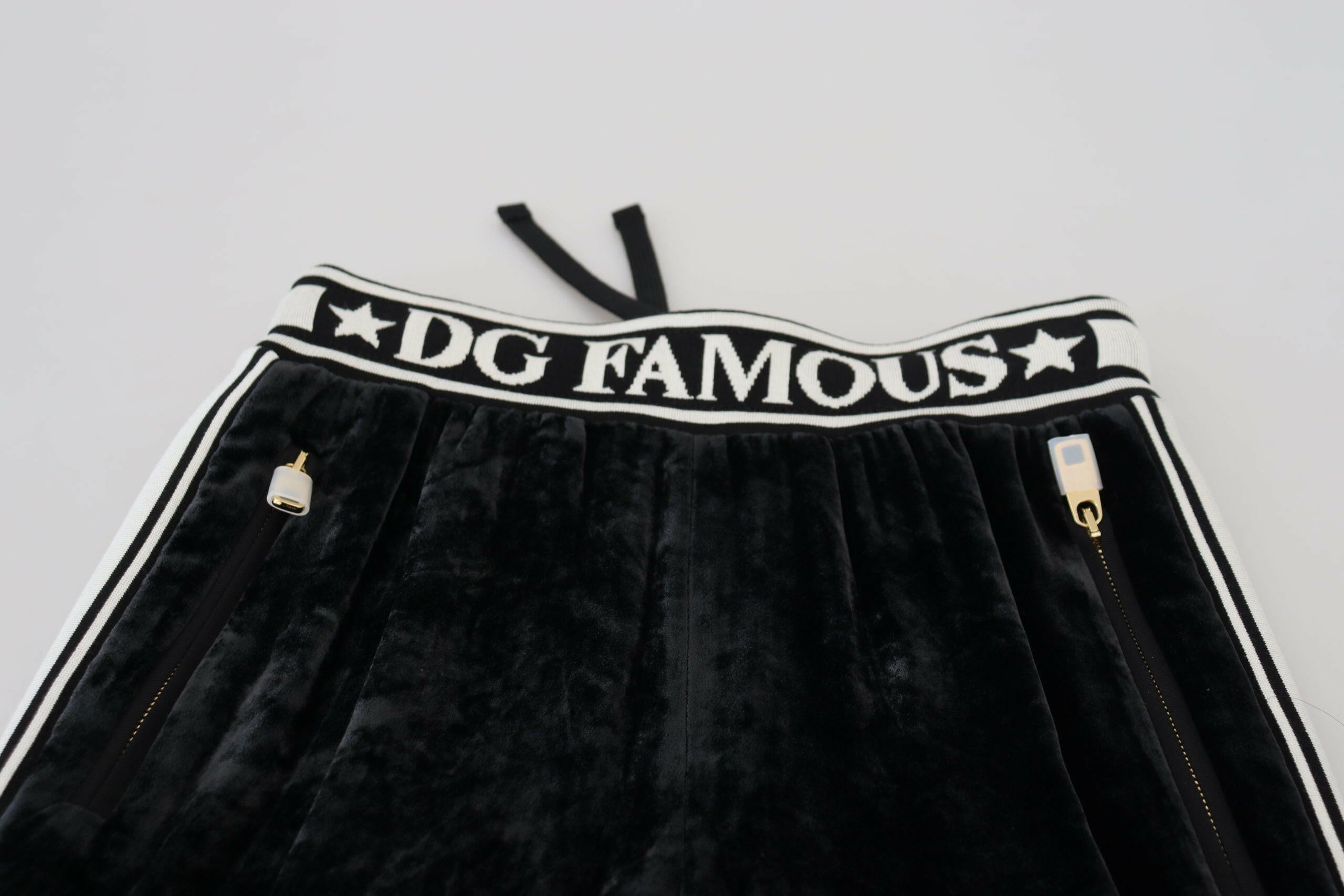 Dolce & Gabbana Black DG Logo Velvet Trouser Pants.