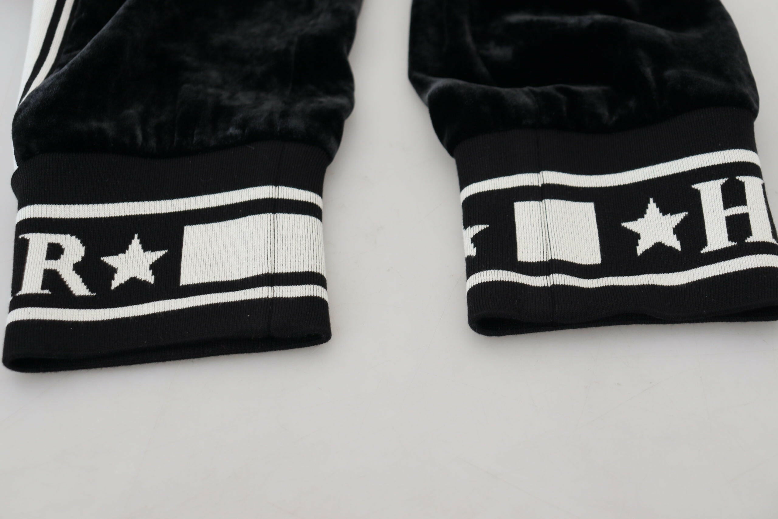 Dolce & Gabbana Black DG Logo Velvet Trouser Pants.