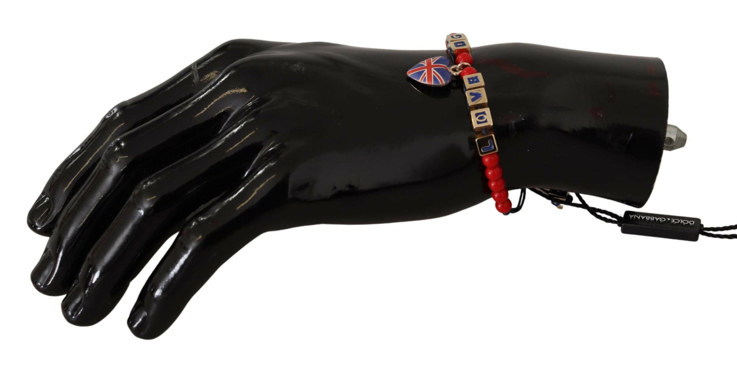 Dolce & Gabbana Red Blue Beaded DG LOVES LONDON Flag Branded Bracelet.