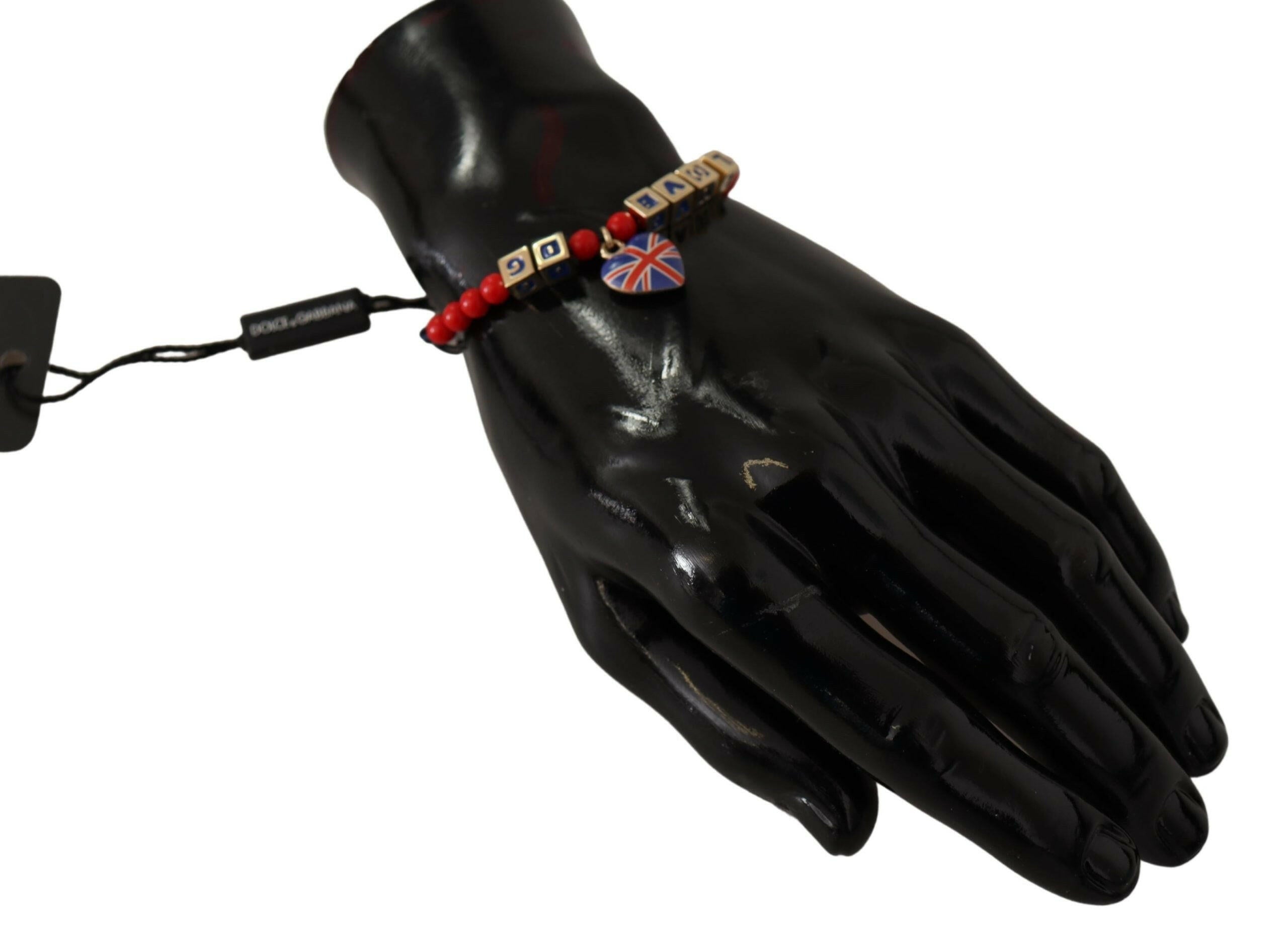 Dolce & Gabbana Red Blue Beaded DG LOVES LONDON Flag Branded Bracelet.