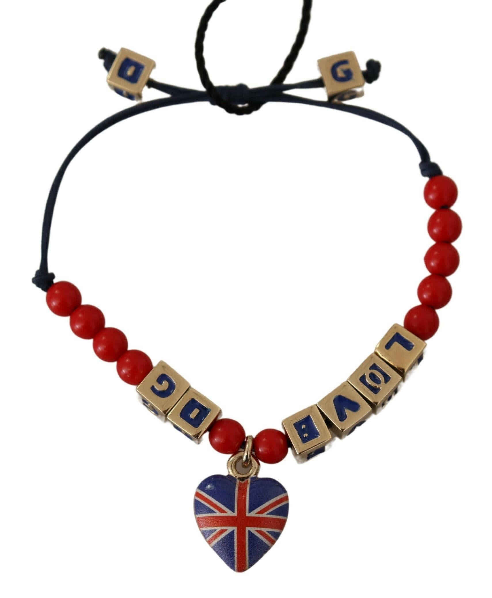 Dolce & Gabbana Red Blue Beaded DG LOVES LONDON Flag Branded Bracelet.
