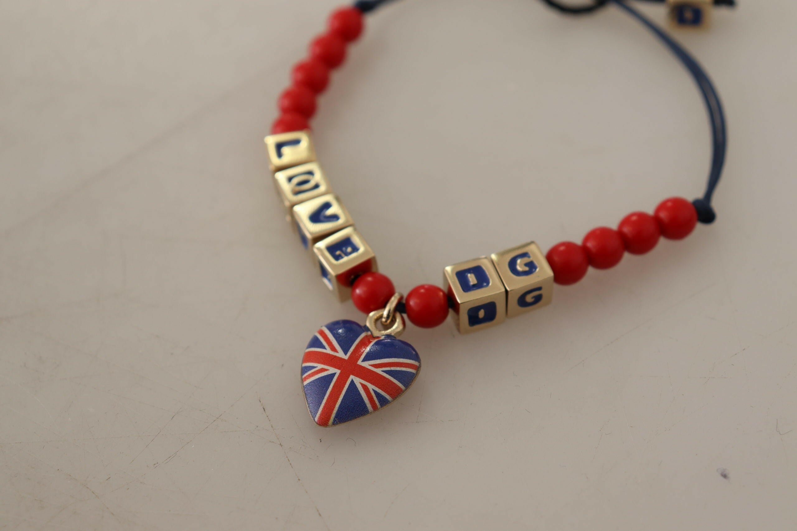 Dolce & Gabbana Red Blue Beaded DG LOVES LONDON Flag Branded Bracelet.
