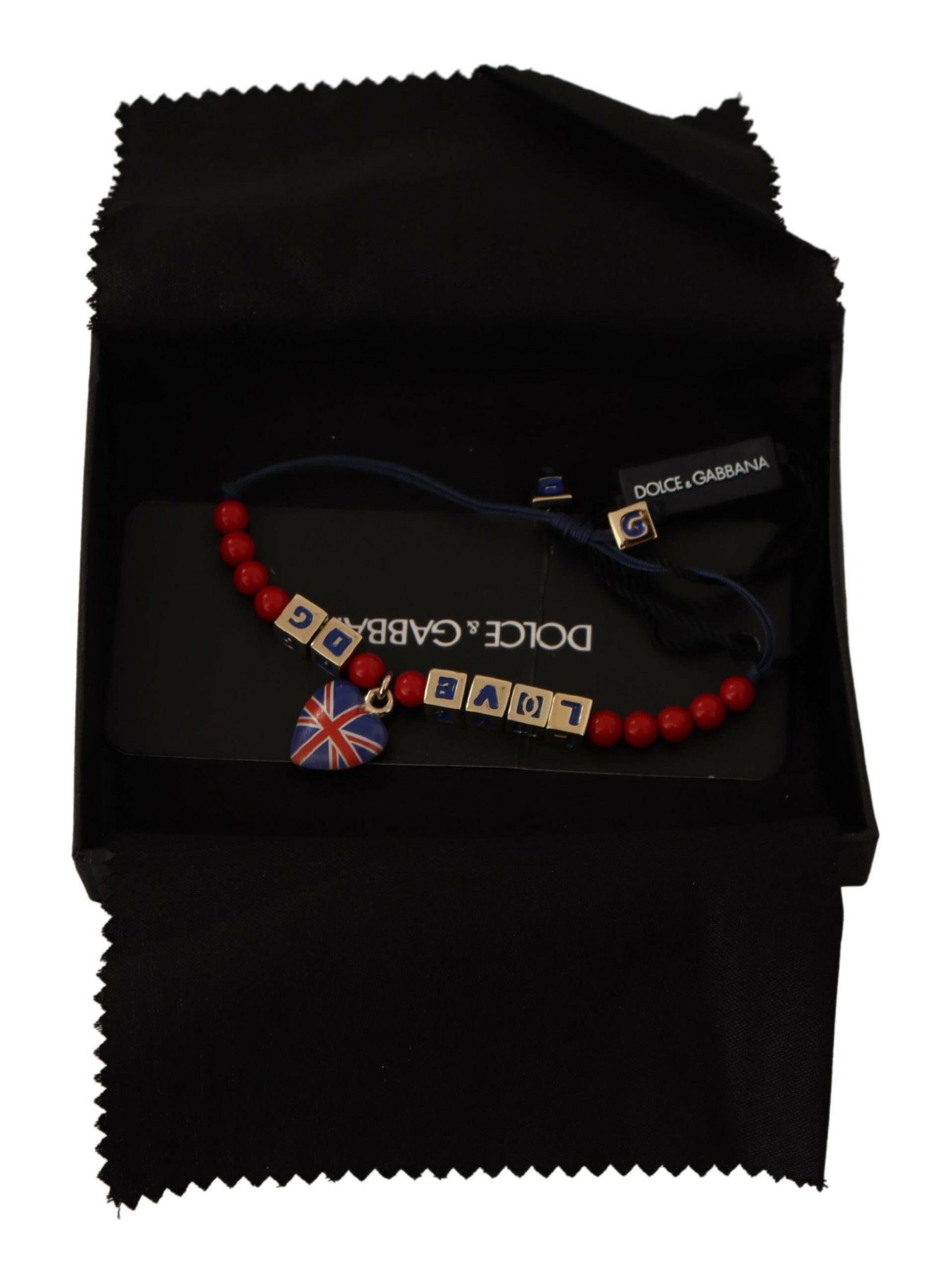 Dolce & Gabbana Red Blue Beaded DG LOVES LONDON Flag Branded Bracelet.