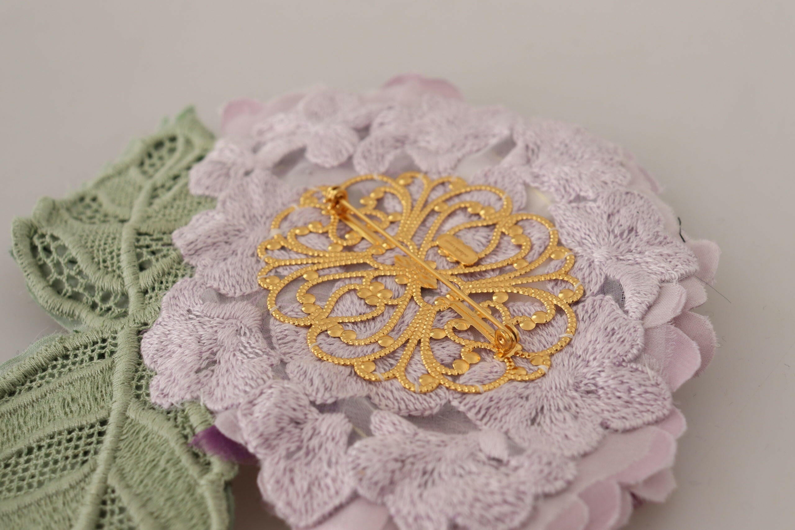 Dolce & Gabbana Purple Floral Gold Tone Brass Women Brooch.