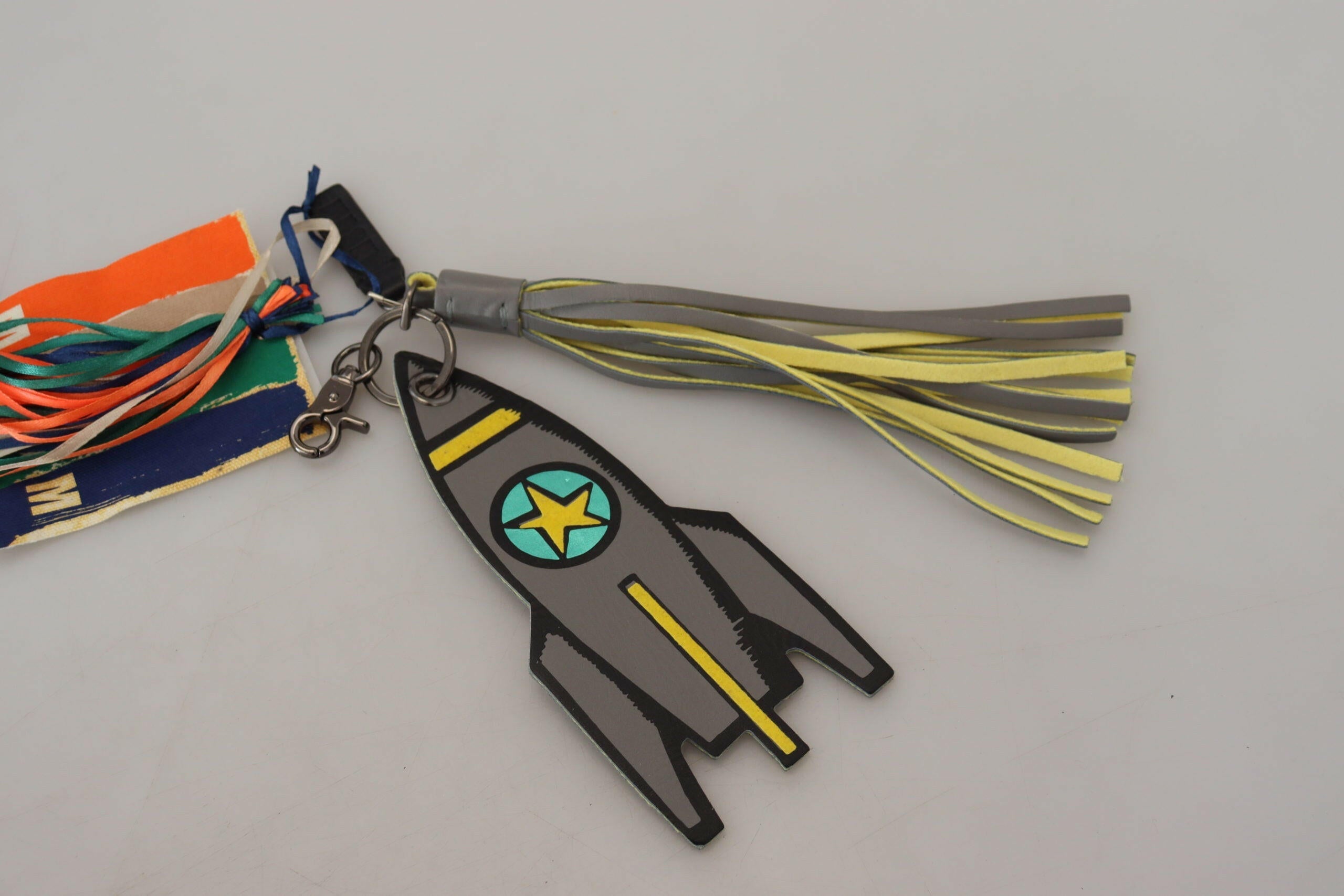 MSGM Multicolor Rocket Ship Silver Tone Metal Keychain.