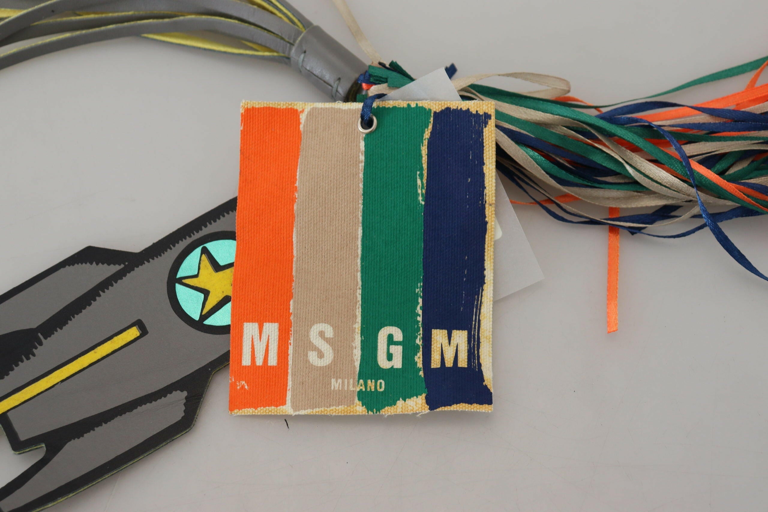 MSGM Multicolor Rocket Ship Silver Tone Metal Keychain.