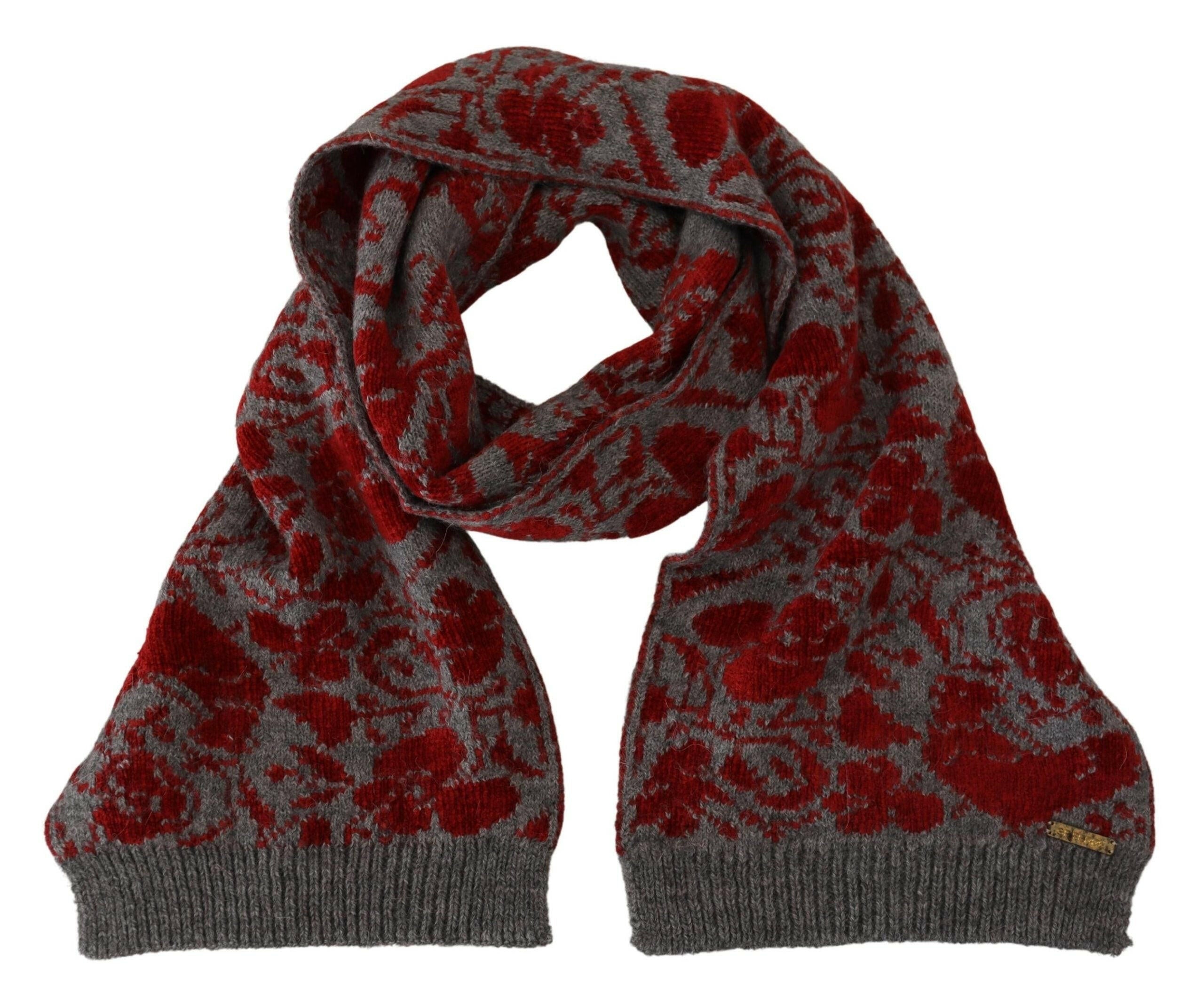 GF Ferre Red Grey Knitted Wrap Warmer Womens Shawl Scarf.
