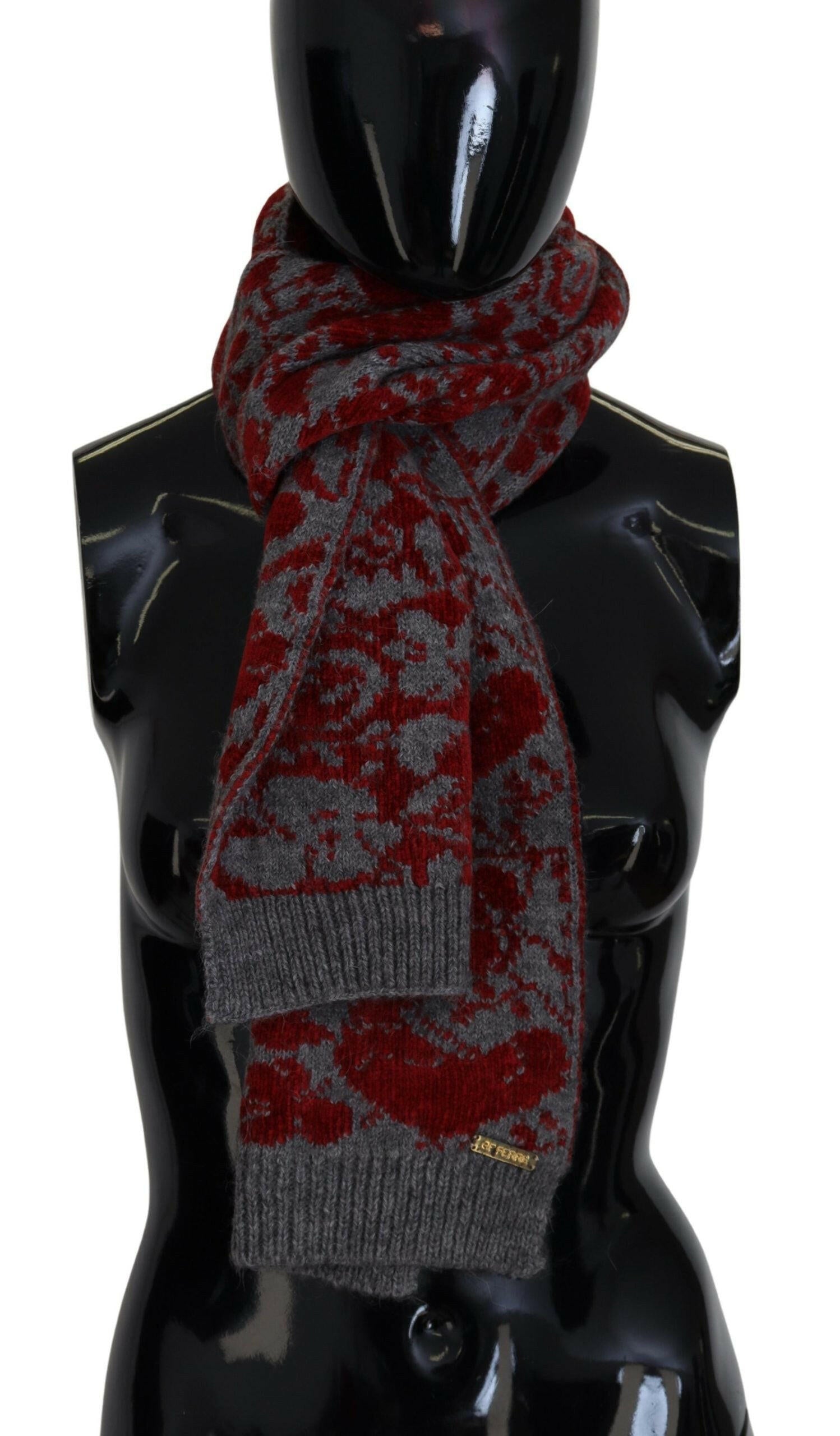 GF Ferre Red Grey Knitted Wrap Warmer Womens Shawl Scarf.