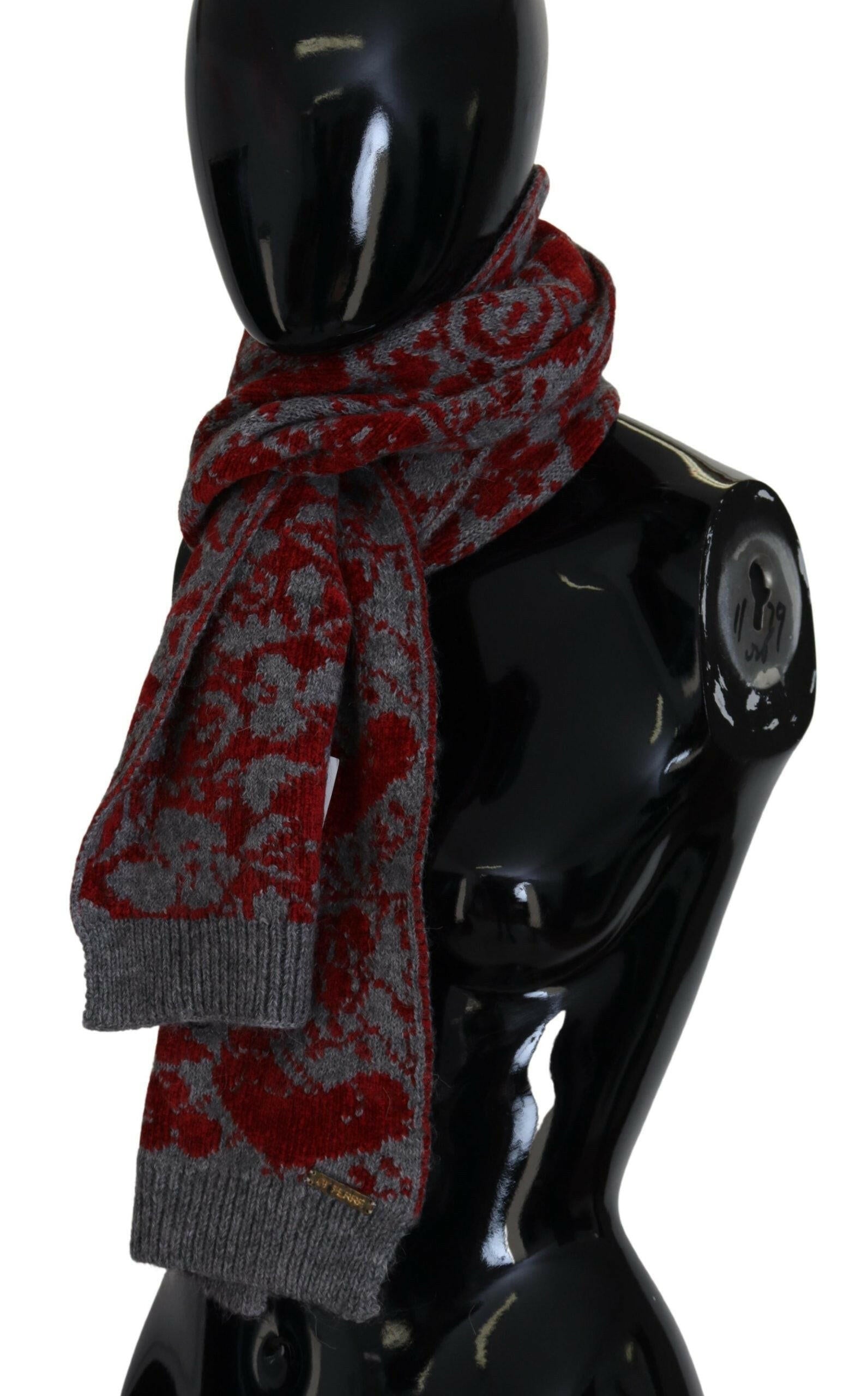 GF Ferre Red Grey Knitted Wrap Warmer Womens Shawl Scarf.