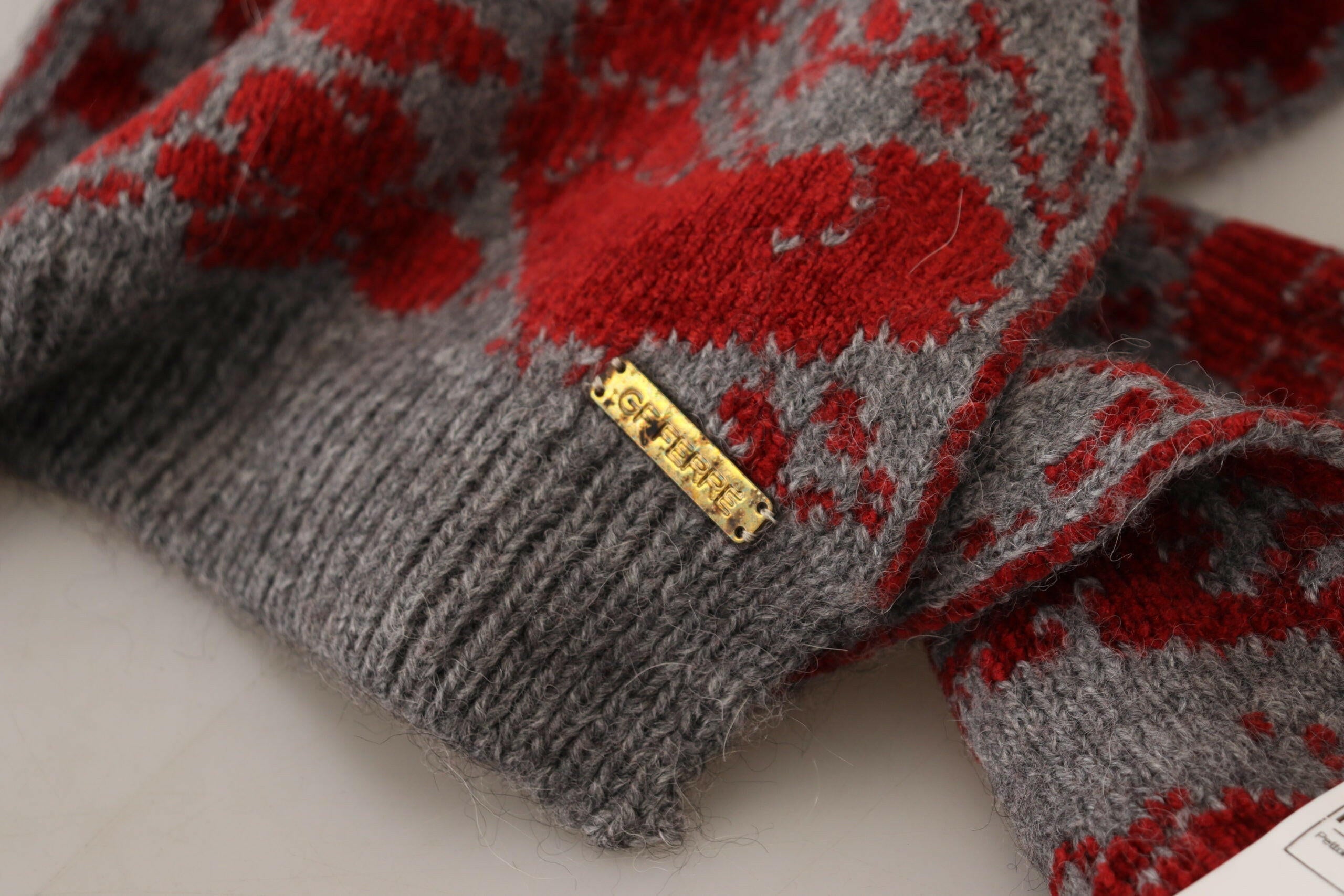 GF Ferre Red Grey Knitted Wrap Warmer Womens Shawl Scarf.