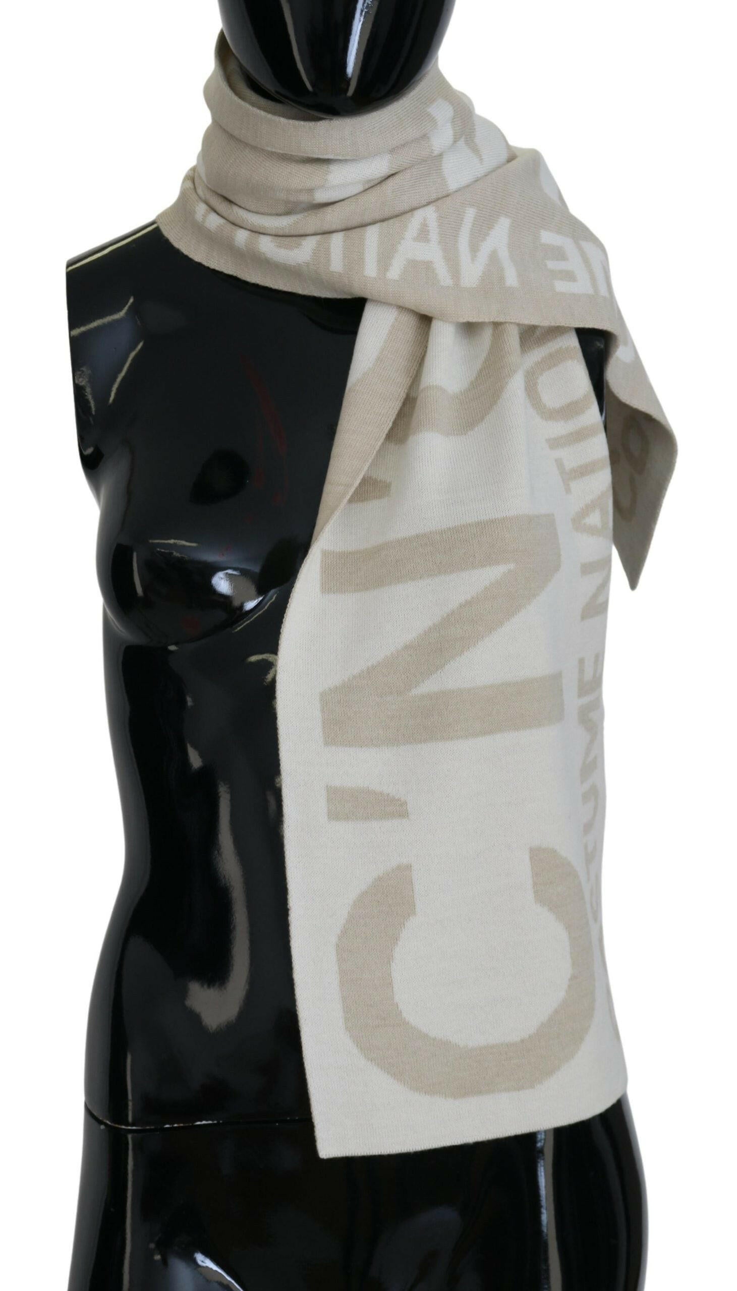 Costume National Beige White Logo Wrap Warmer Shawl Scarf.