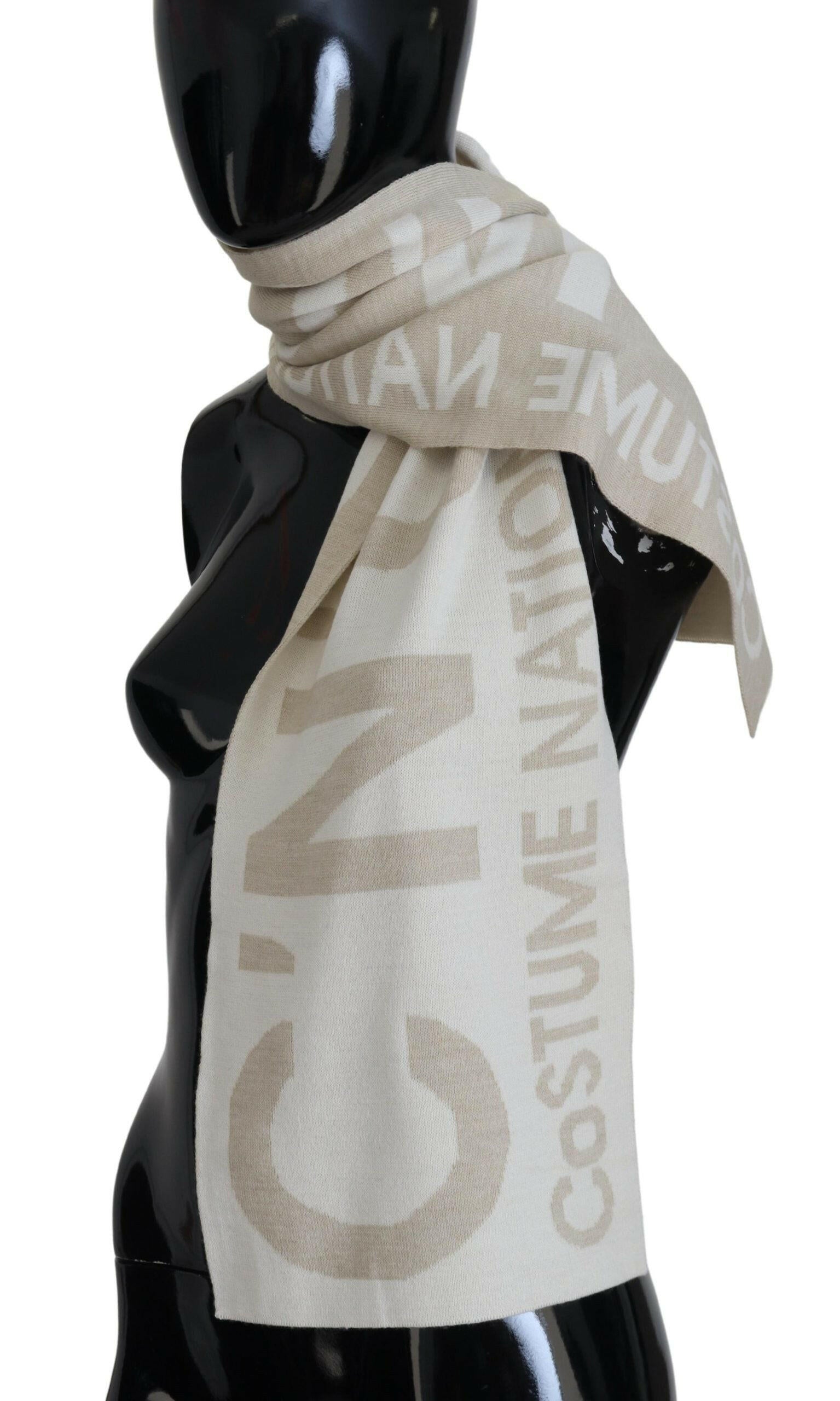 Costume National Beige White Logo Wrap Warmer Shawl Scarf.