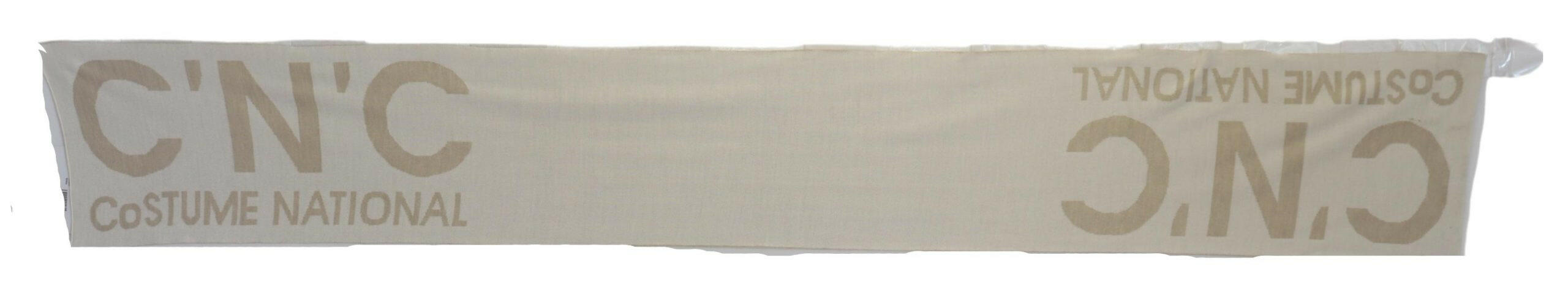 Costume National Beige White Logo Wrap Warmer Shawl Scarf.