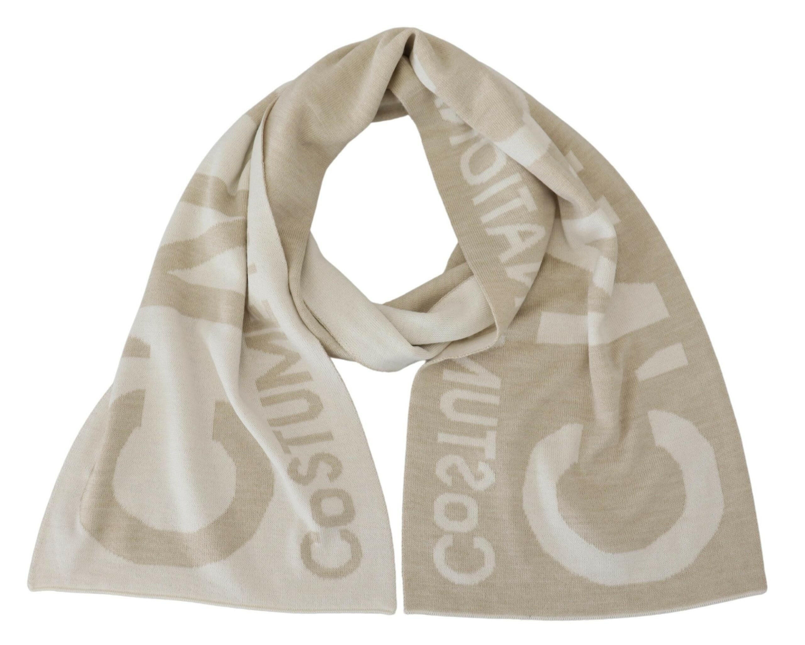 Costume National Beige White Logo Wrap Warmer Shawl Scarf.